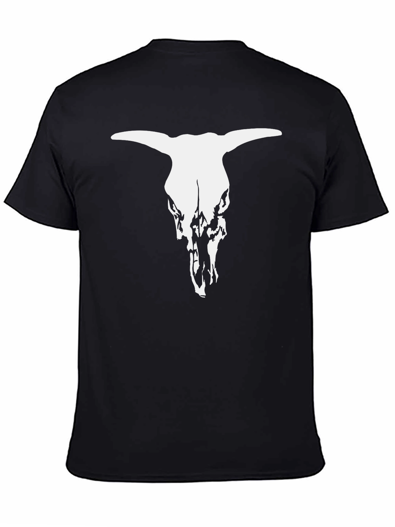 Black T-Shirt with White Bull Skull Graphic
