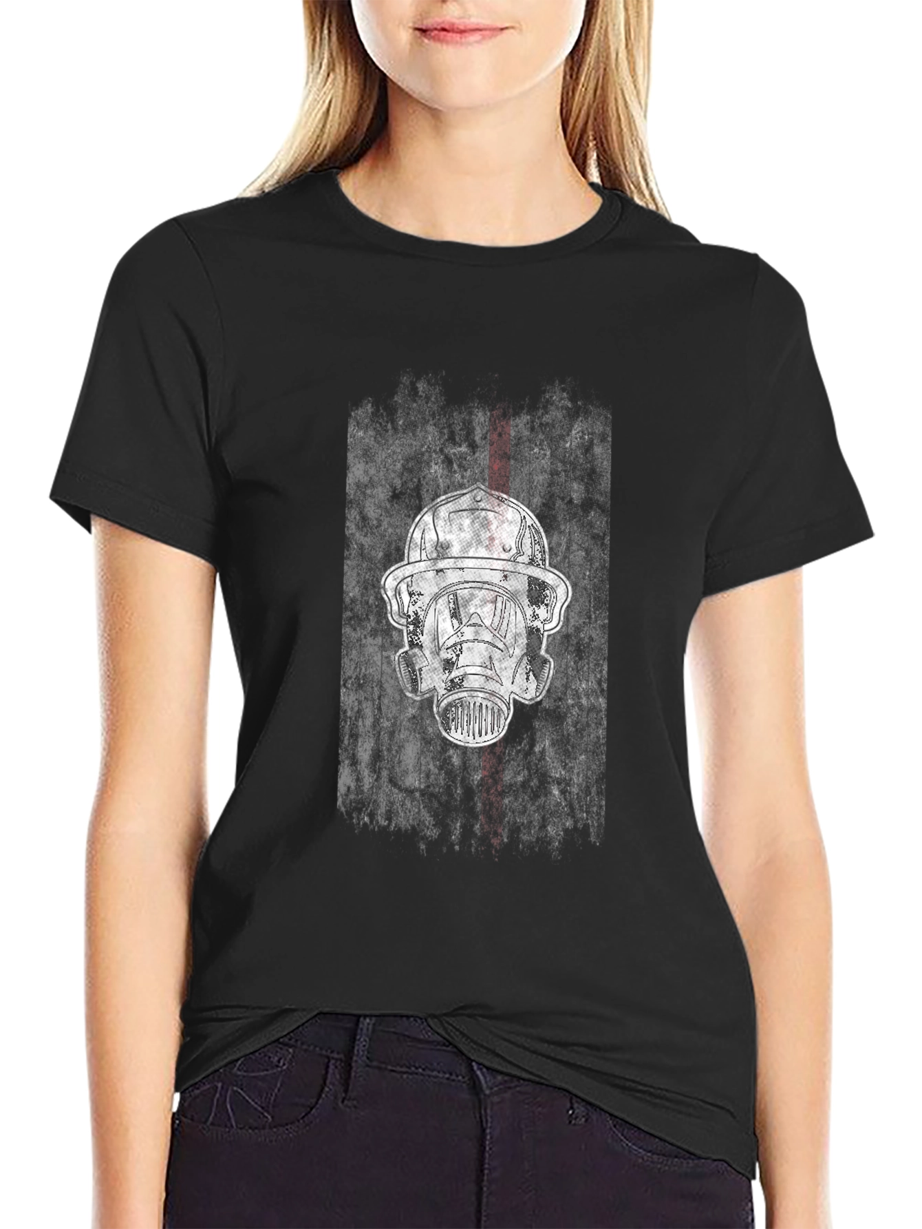 Firefighter Mask Graphic Tee - Black Cotton Blend