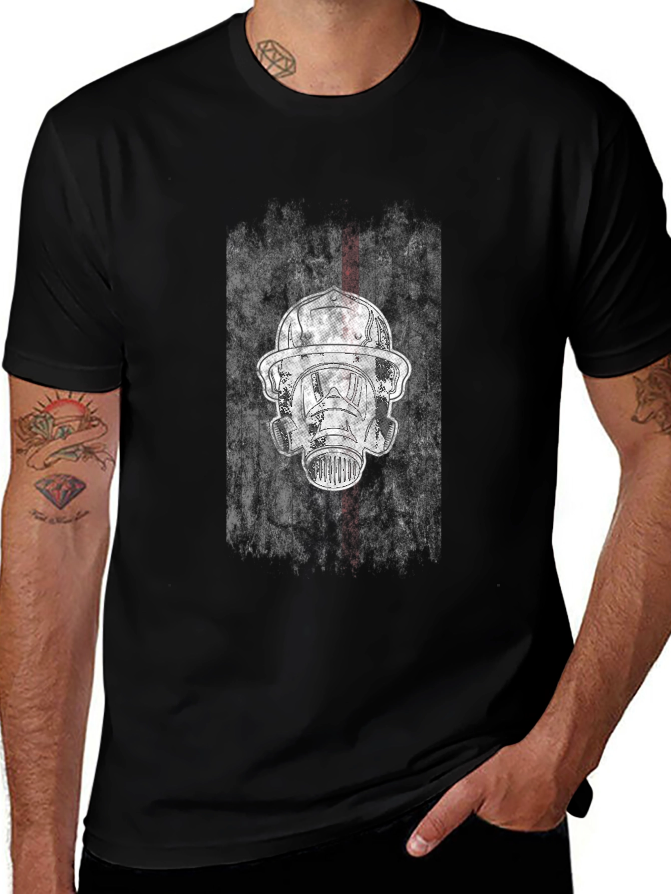 Firefighter Mask Graphic Tee - Black Cotton Blend