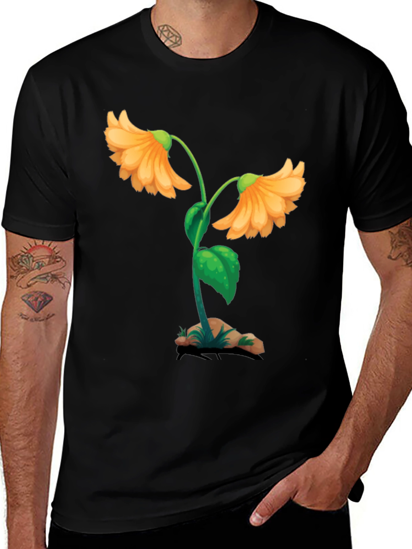 Floral Graphic Black T-Shirt - Unique Design