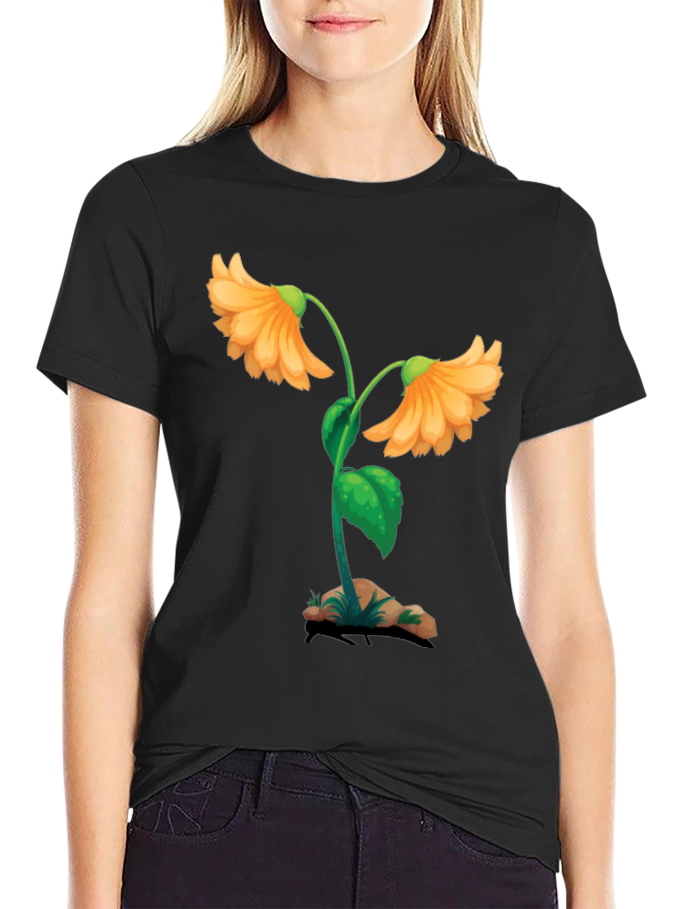 Floral Graphic Black T-Shirt - Unique Design