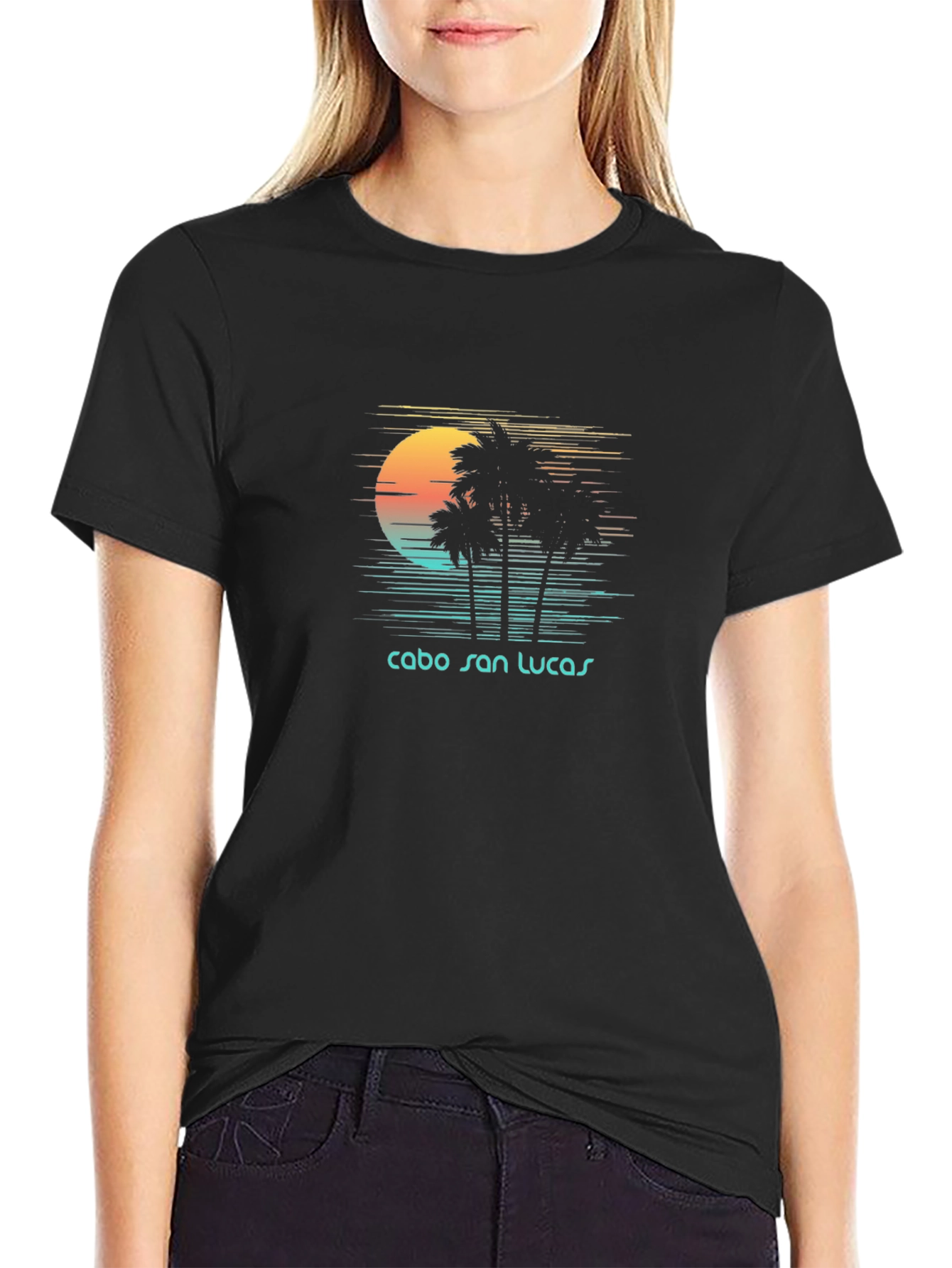 Cabo San Lucas Sunset Graphic Tee - Tropical Black T-Shirt
