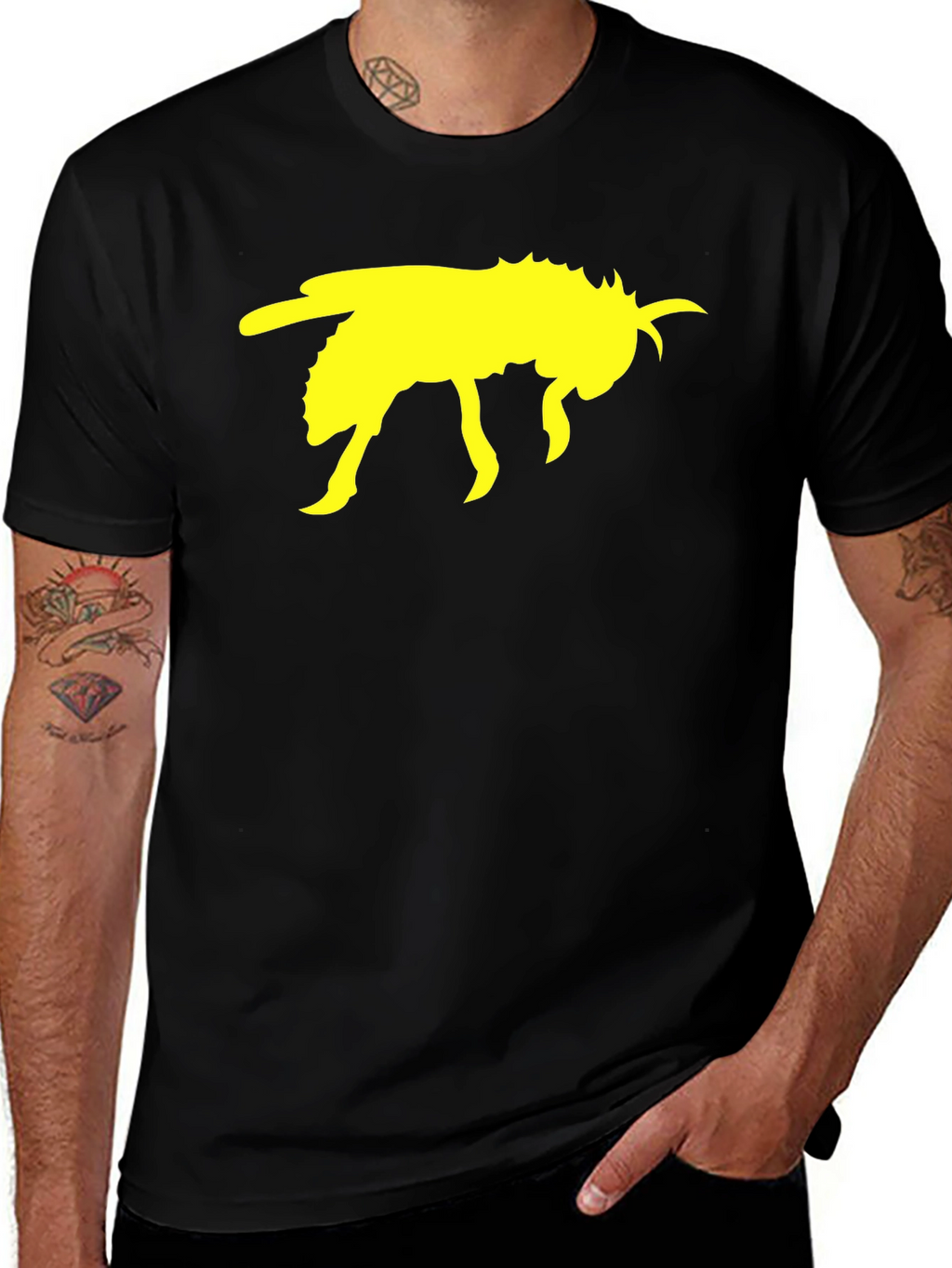 Black T-Shirt with Yellow Bee Graphic