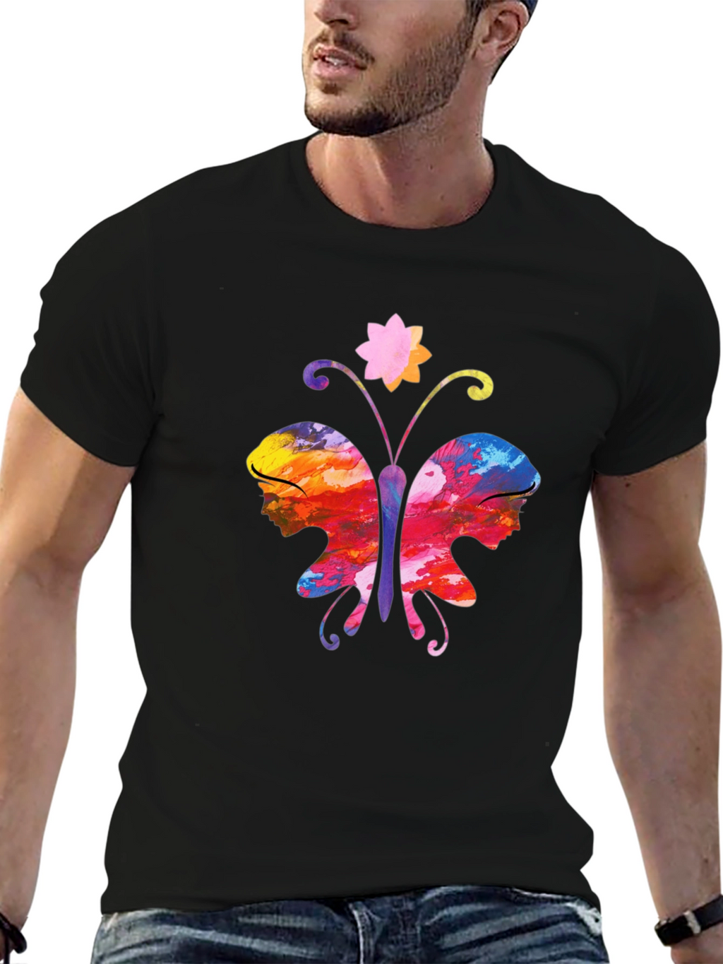 Butterfly Faces Graphic T-Shirt - Black