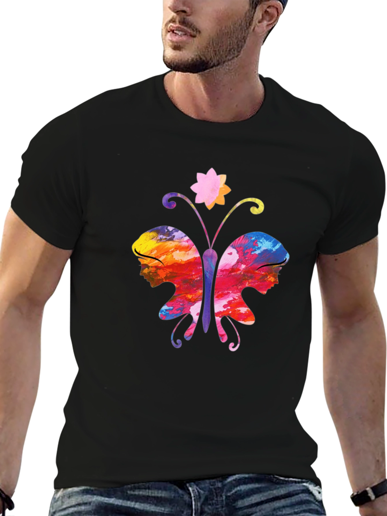 Butterfly Faces Graphic T-Shirt - Black