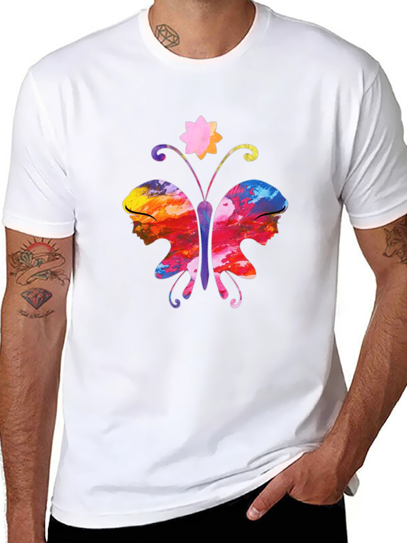 Butterfly Faces Graphic T-Shirt - Black