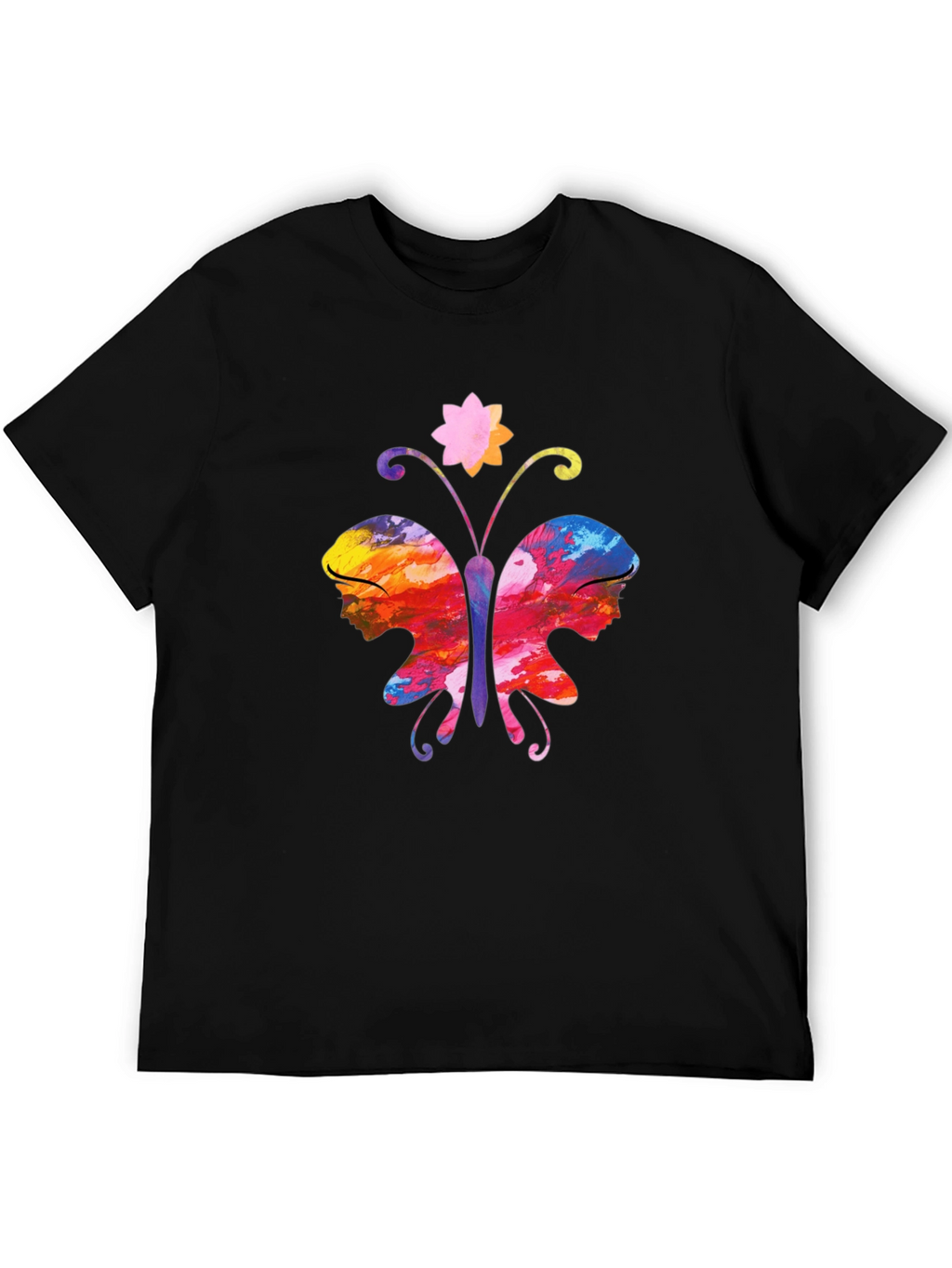 Butterfly Faces Graphic T-Shirt - Black
