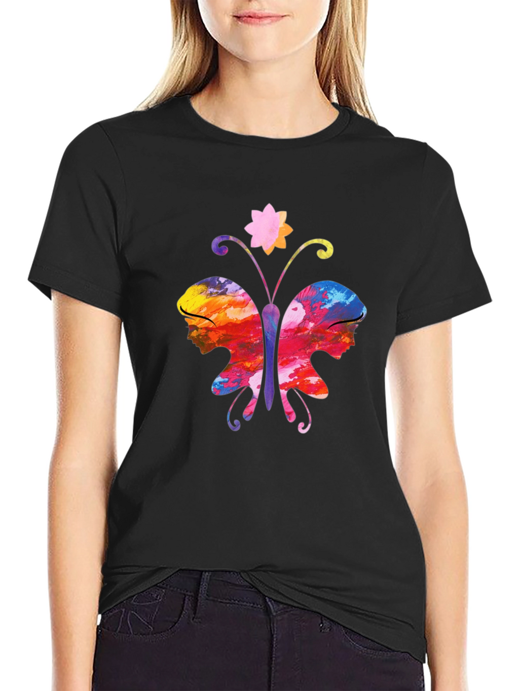 Butterfly Faces Graphic T-Shirt - Black