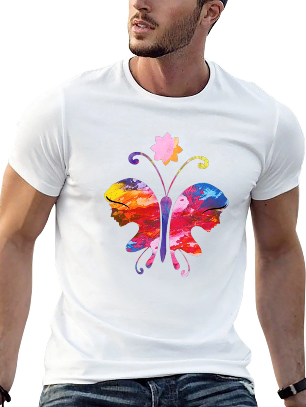 Butterfly Faces Graphic T-Shirt - Black