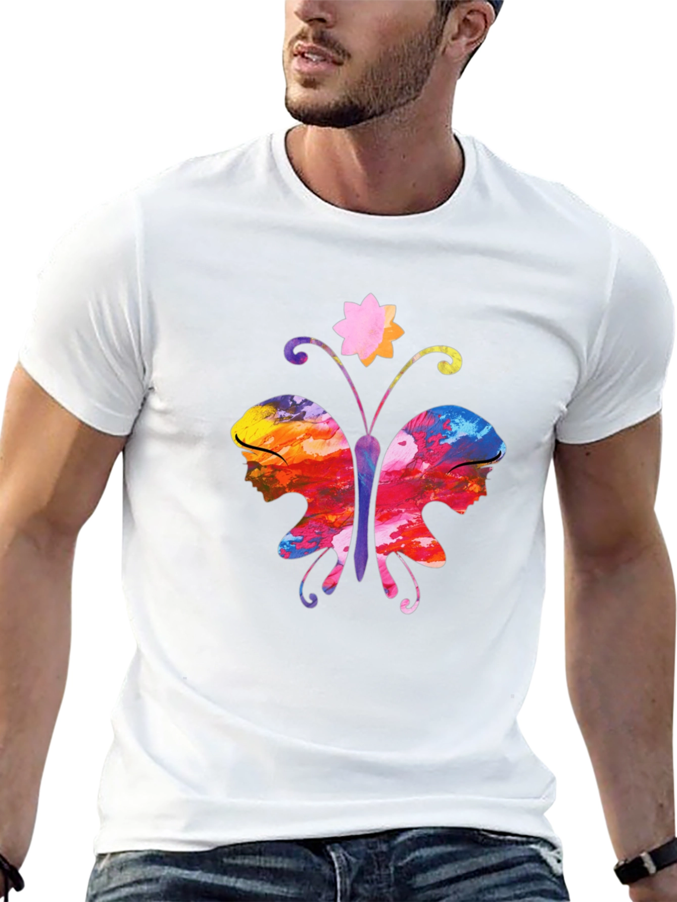 Butterfly Faces Graphic T-Shirt - Black