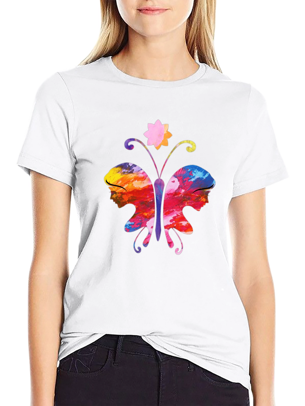 Butterfly Faces Graphic T-Shirt - Black