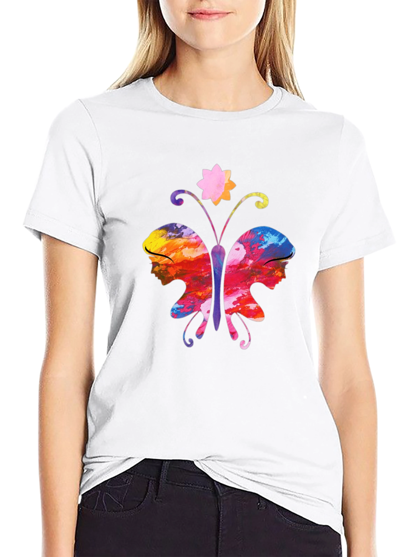 Butterfly Faces Graphic T-Shirt - Black