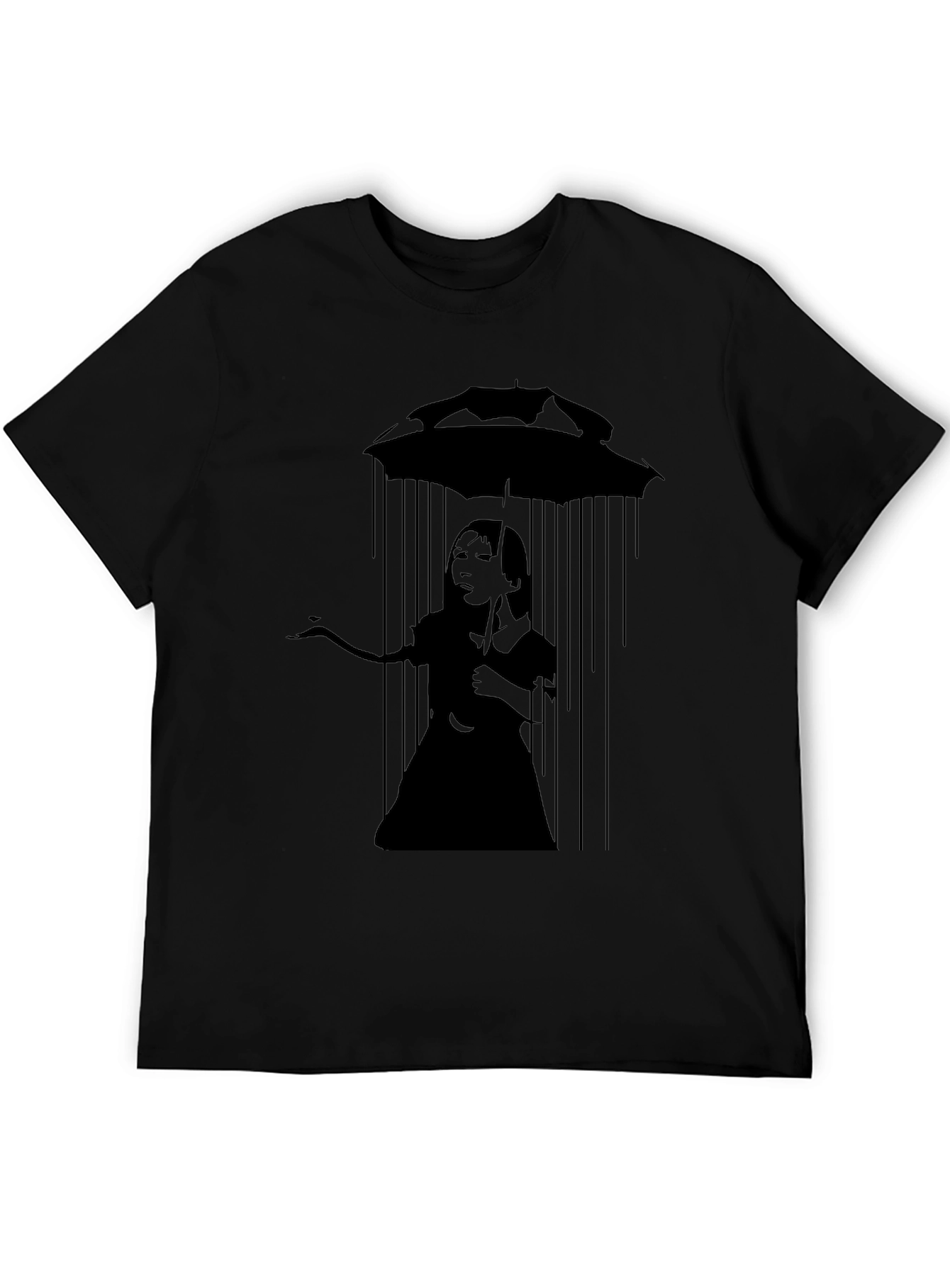 Banksy Inspired Girl with Umbrella Black T-Shirt