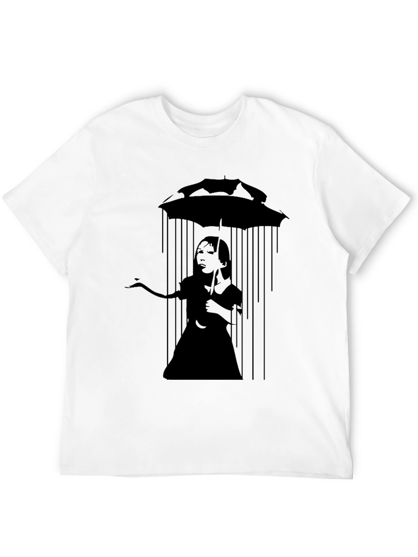 Banksy Inspired Girl with Umbrella Black T-Shirt