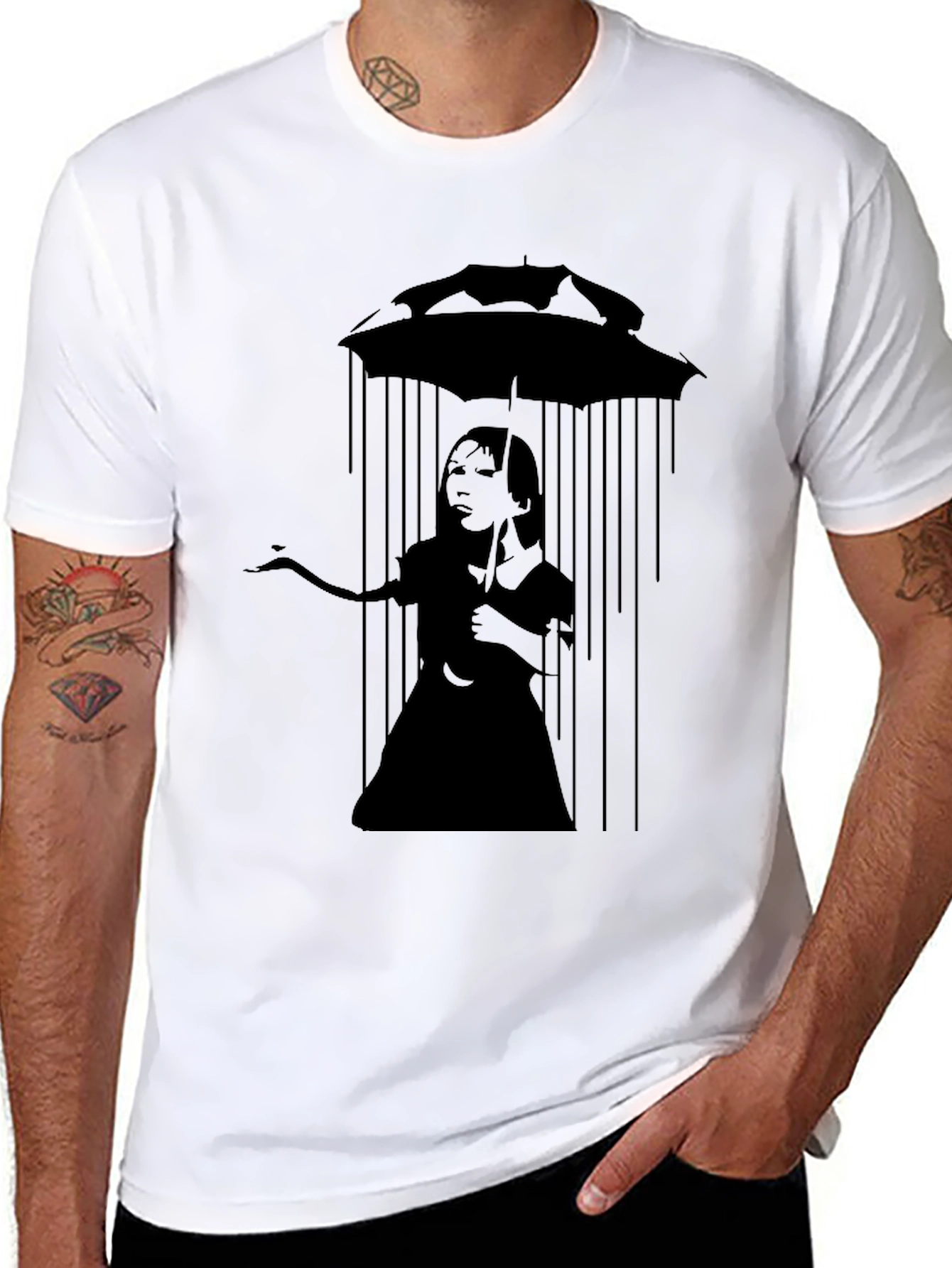 Banksy Inspired Girl with Umbrella Black T-Shirt