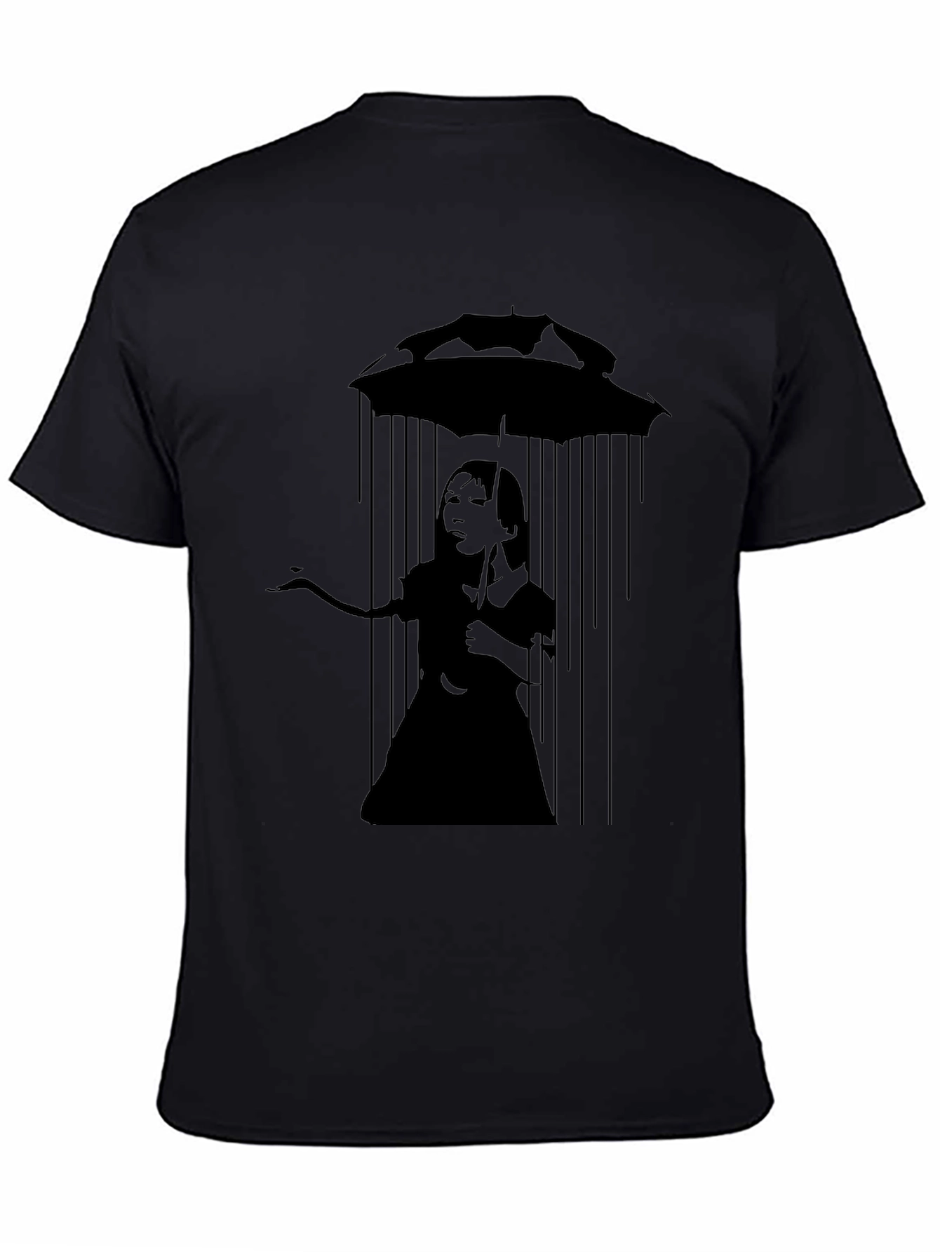 Banksy Inspired Girl with Umbrella Black T-Shirt