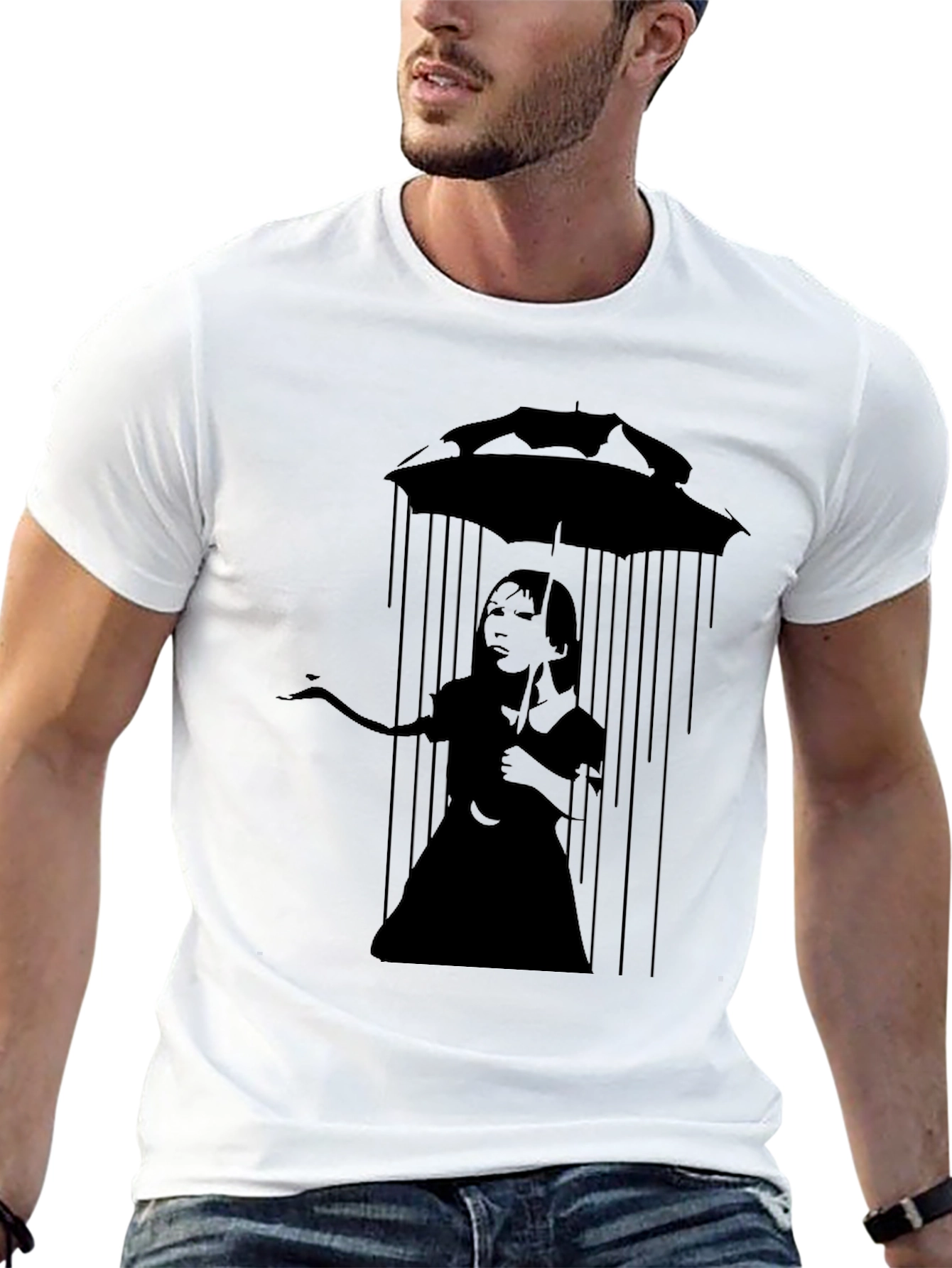 Banksy Inspired Girl with Umbrella Black T-Shirt