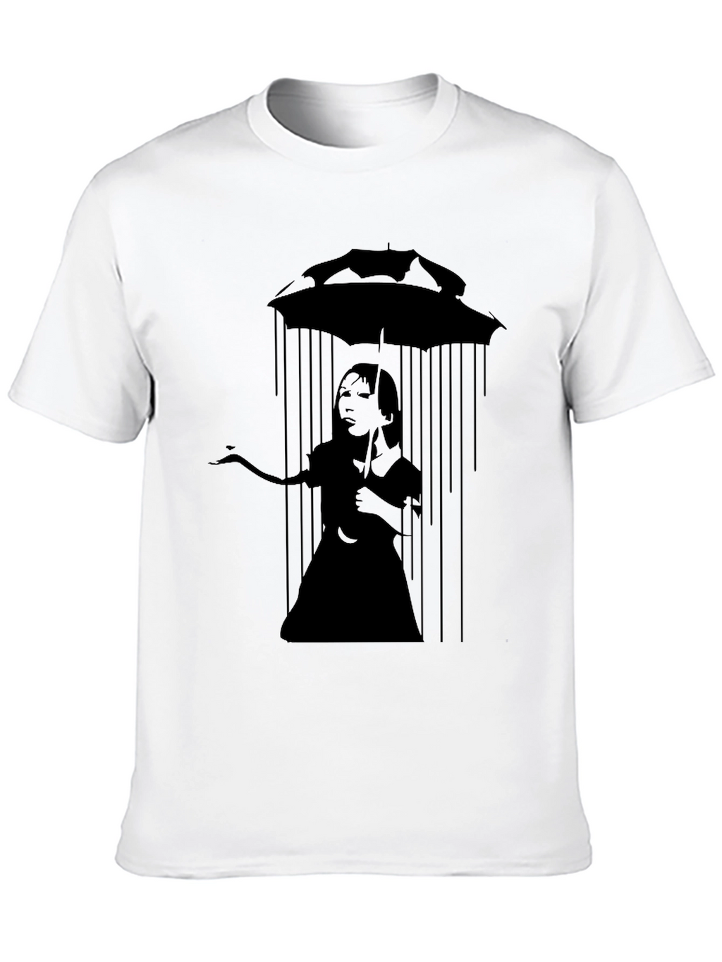 Banksy Inspired Girl with Umbrella Black T-Shirt