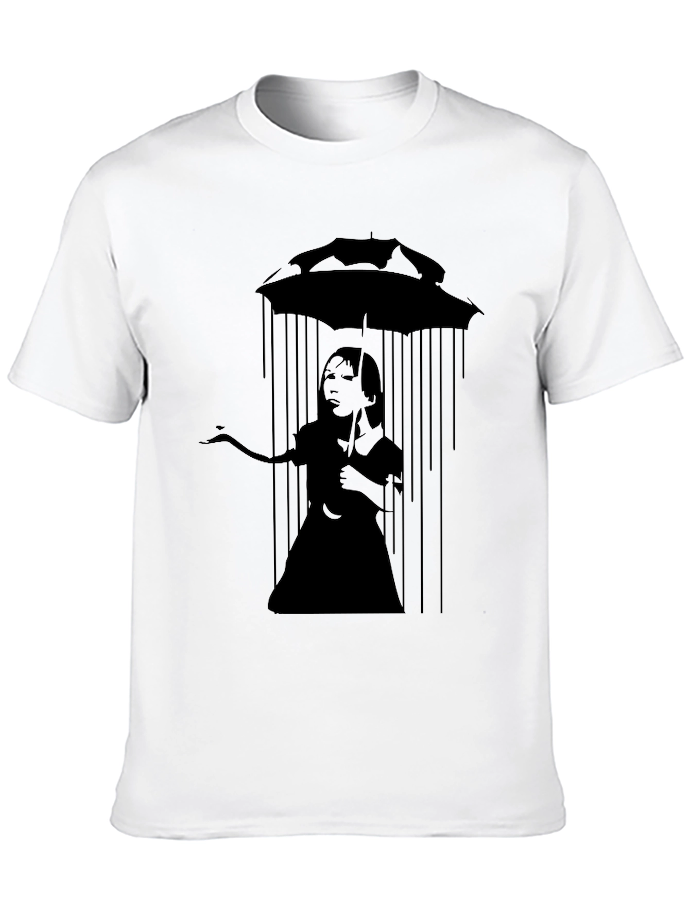 Banksy Inspired Girl with Umbrella Black T-Shirt