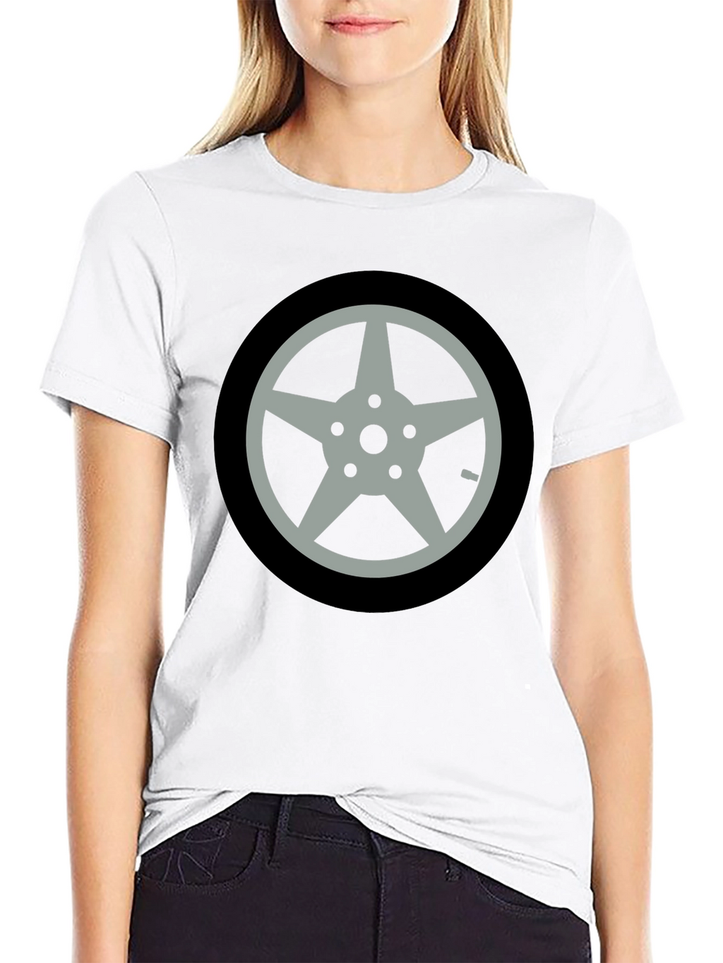 Black T-Shirt with Car Wheel Graphic