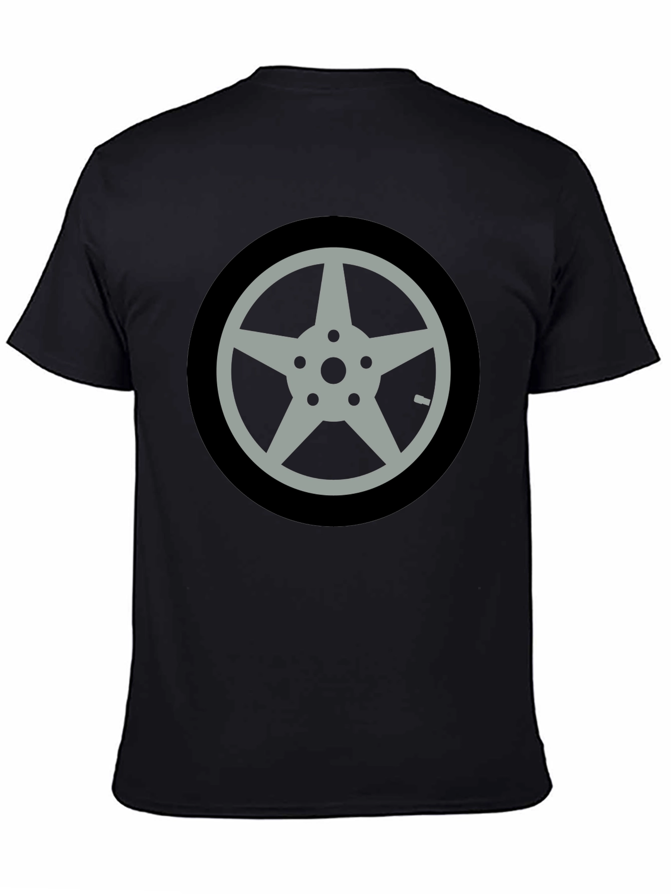 Black T-Shirt with Car Wheel Graphic