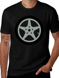 Black T-Shirt with Car Wheel Graphic