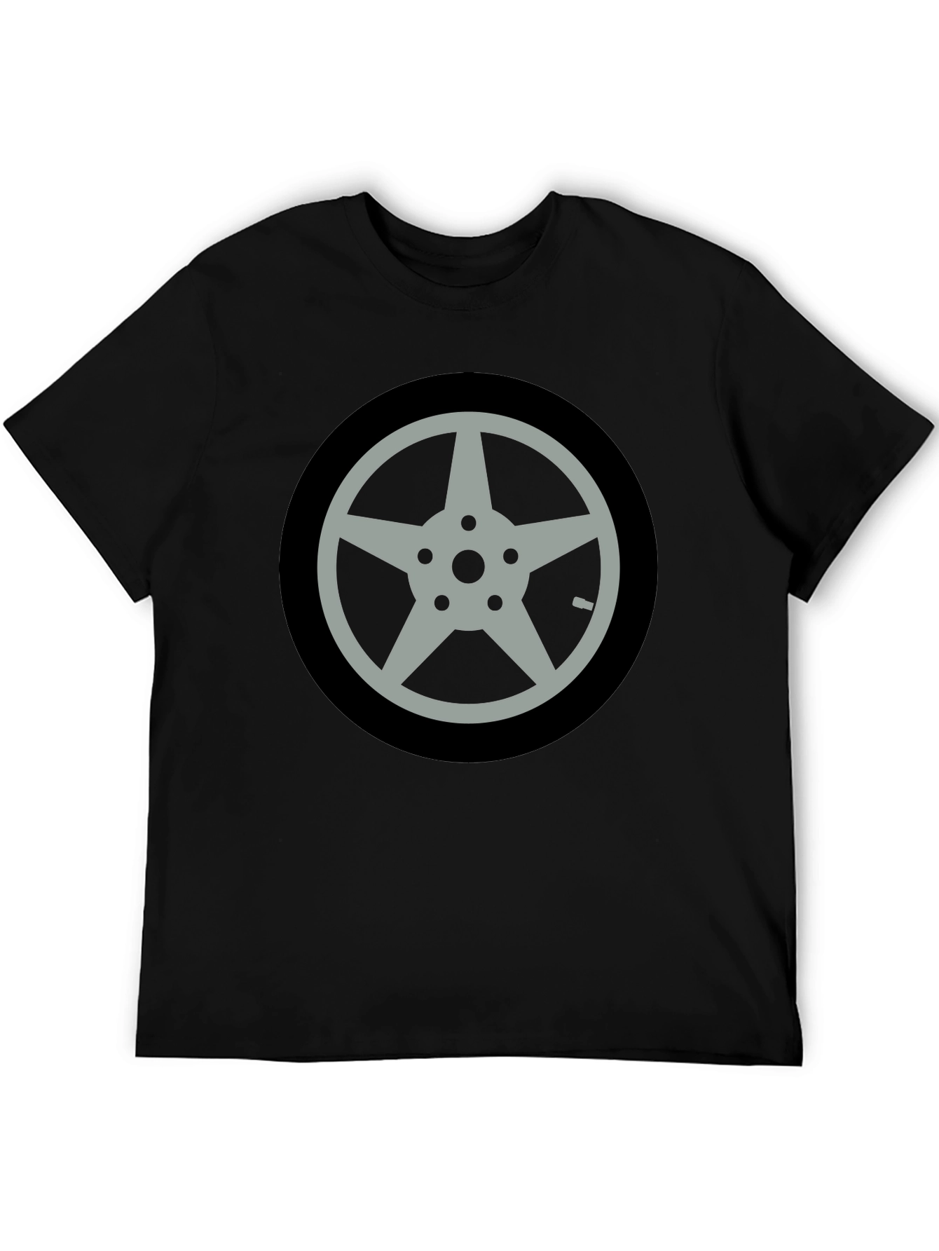 Black T-Shirt with Car Wheel Graphic