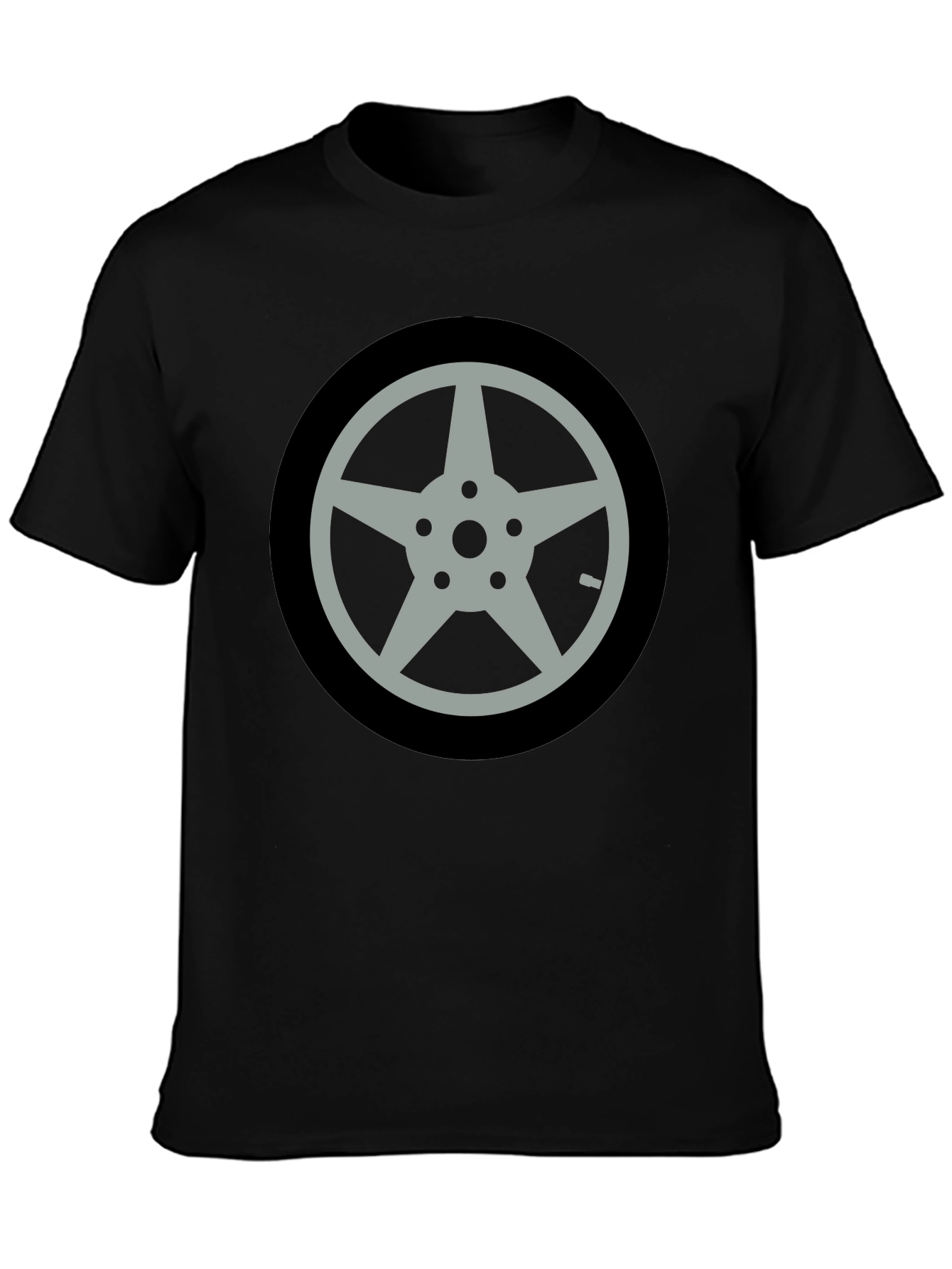 Black T-Shirt with Car Wheel Graphic