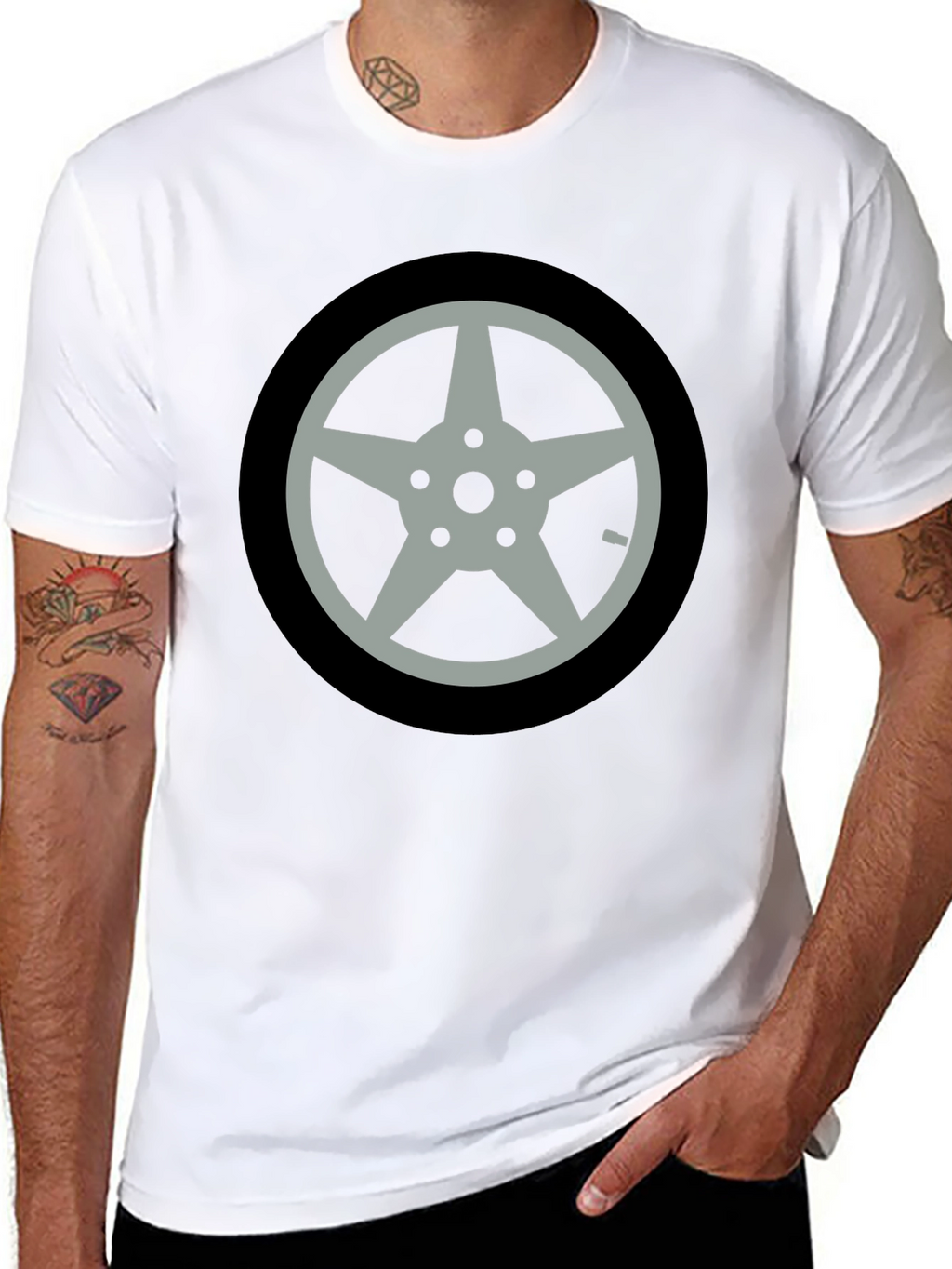 Black T-Shirt with Car Wheel Graphic