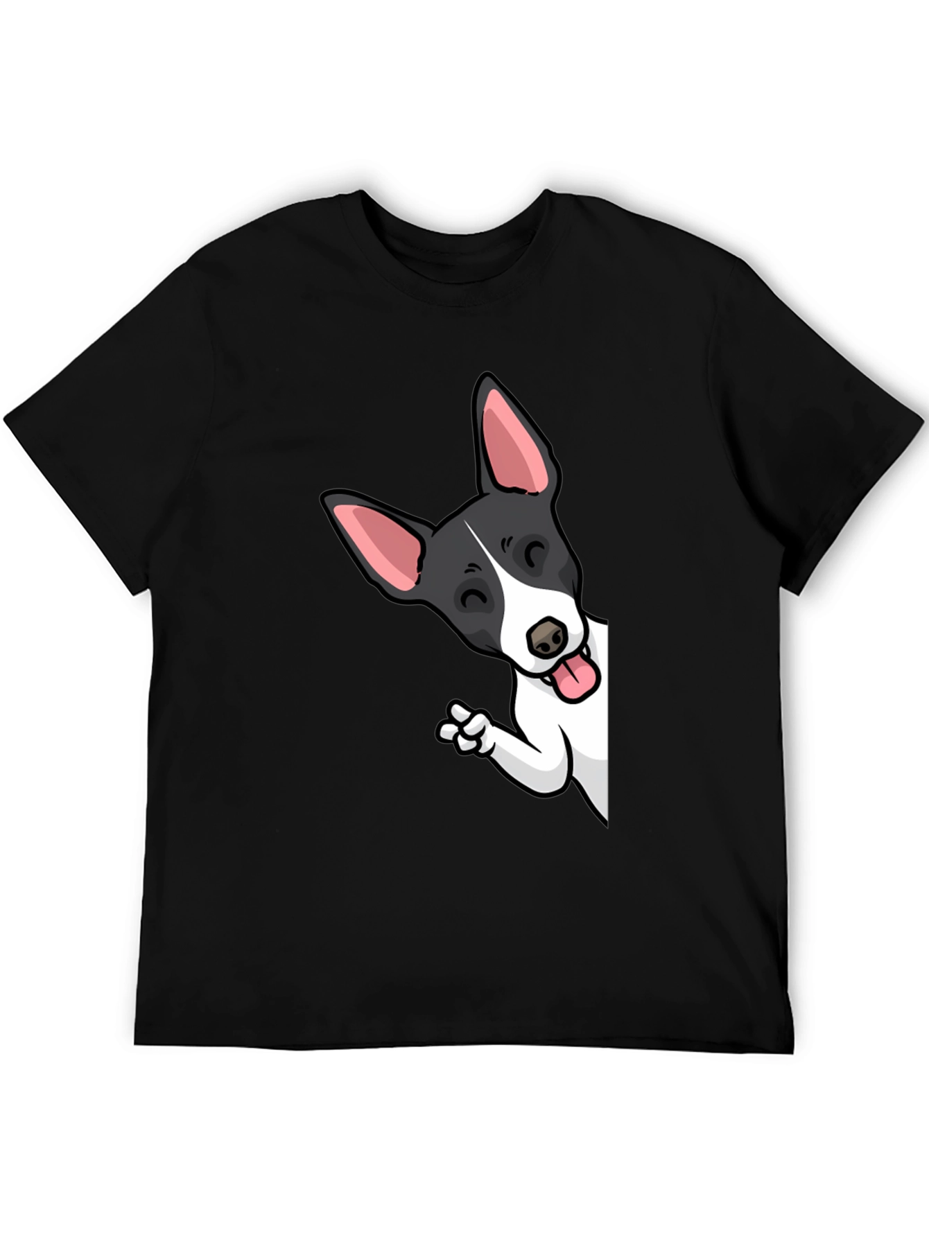Cartoon Dog Peek-a-Boo Graphic Tee - Unisex Black T-Shirt