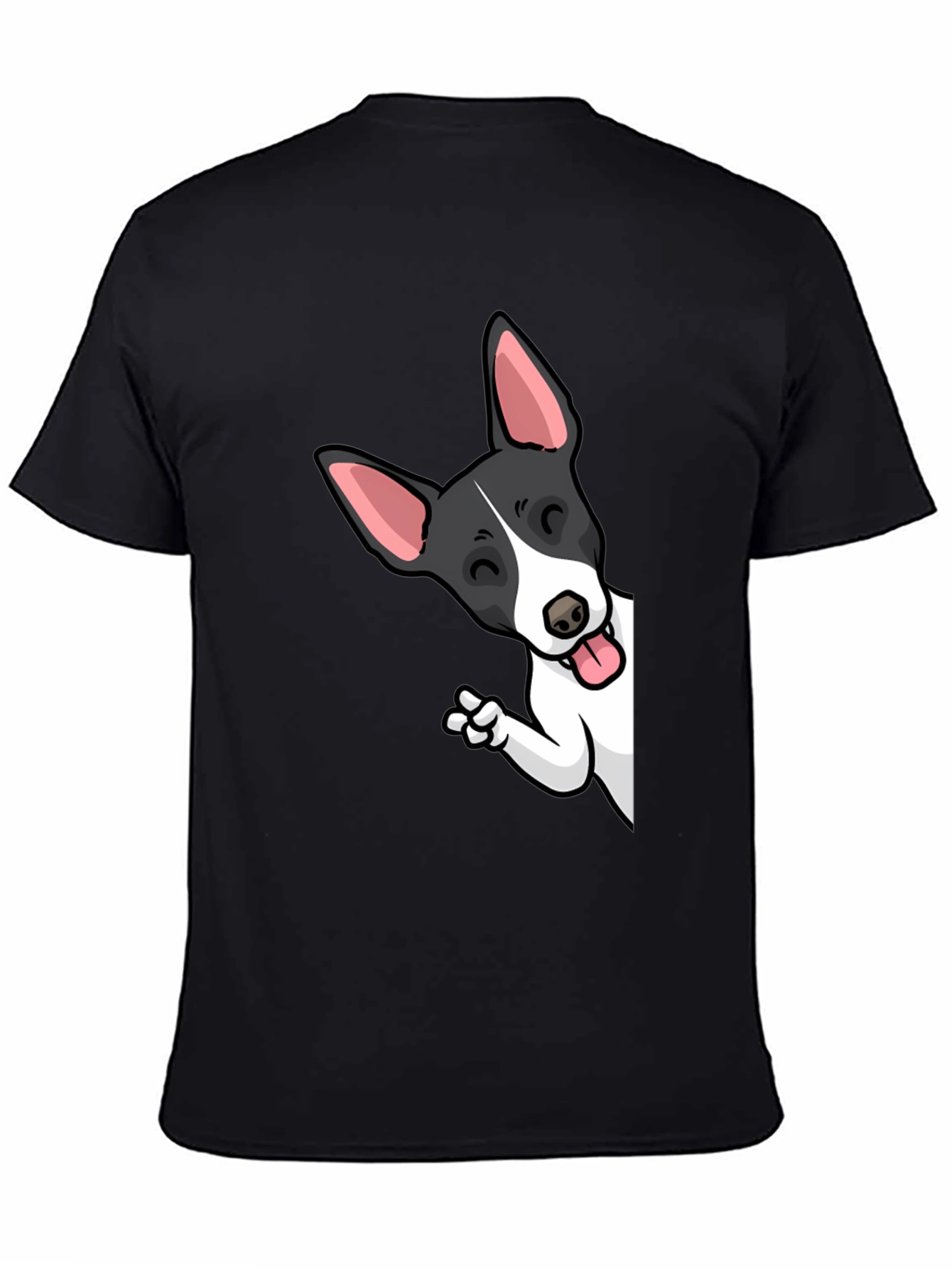 Cartoon Dog Peek-a-Boo Graphic Tee - Unisex Black T-Shirt