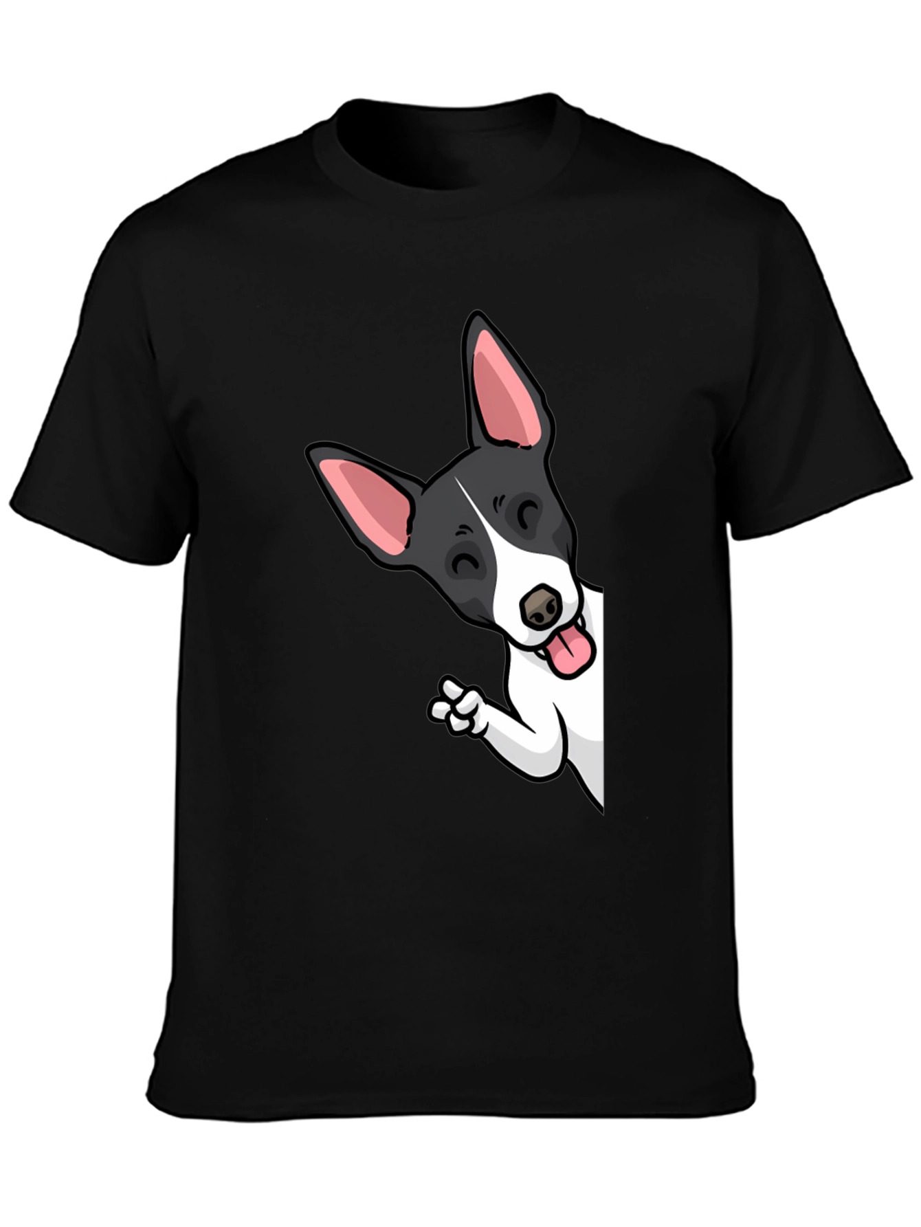 Cartoon Dog Peek-a-Boo Graphic Tee - Unisex Black T-Shirt