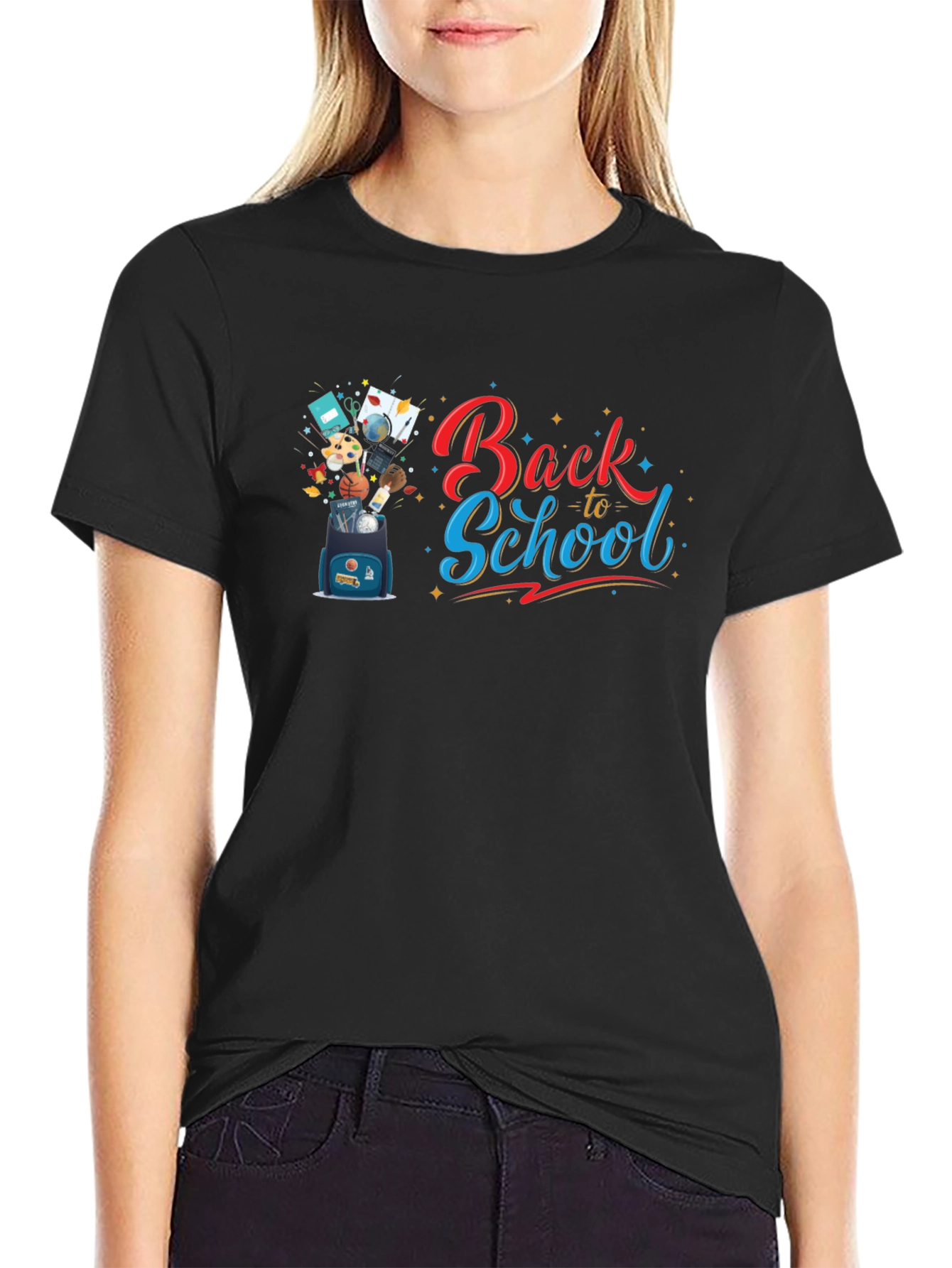 Back to School Graphic Tee - Black Cotton T-Shirt