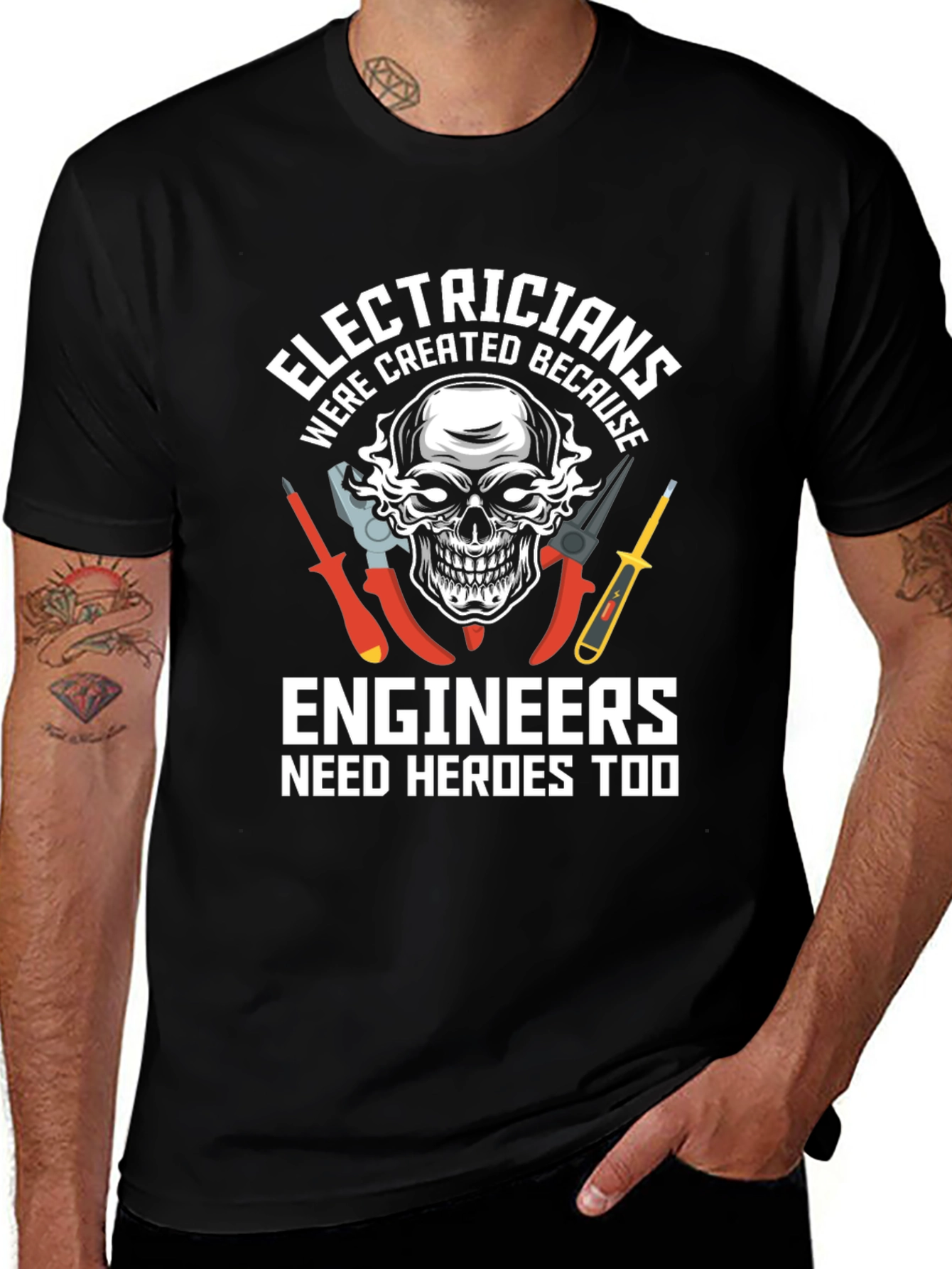 Electrician Hero Tee - Skull & Tools Graphic
