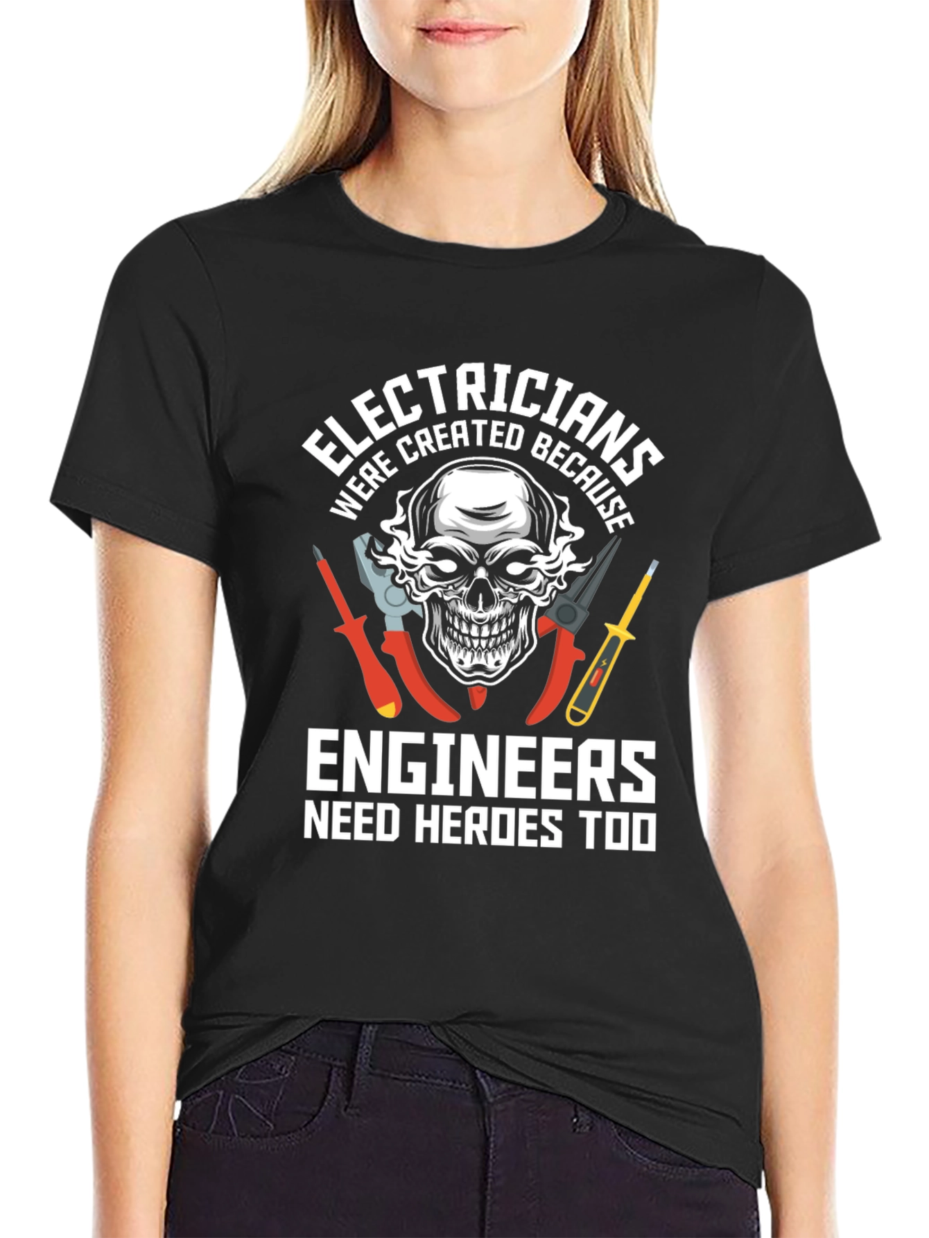 Electrician Hero Tee - Skull & Tools Graphic