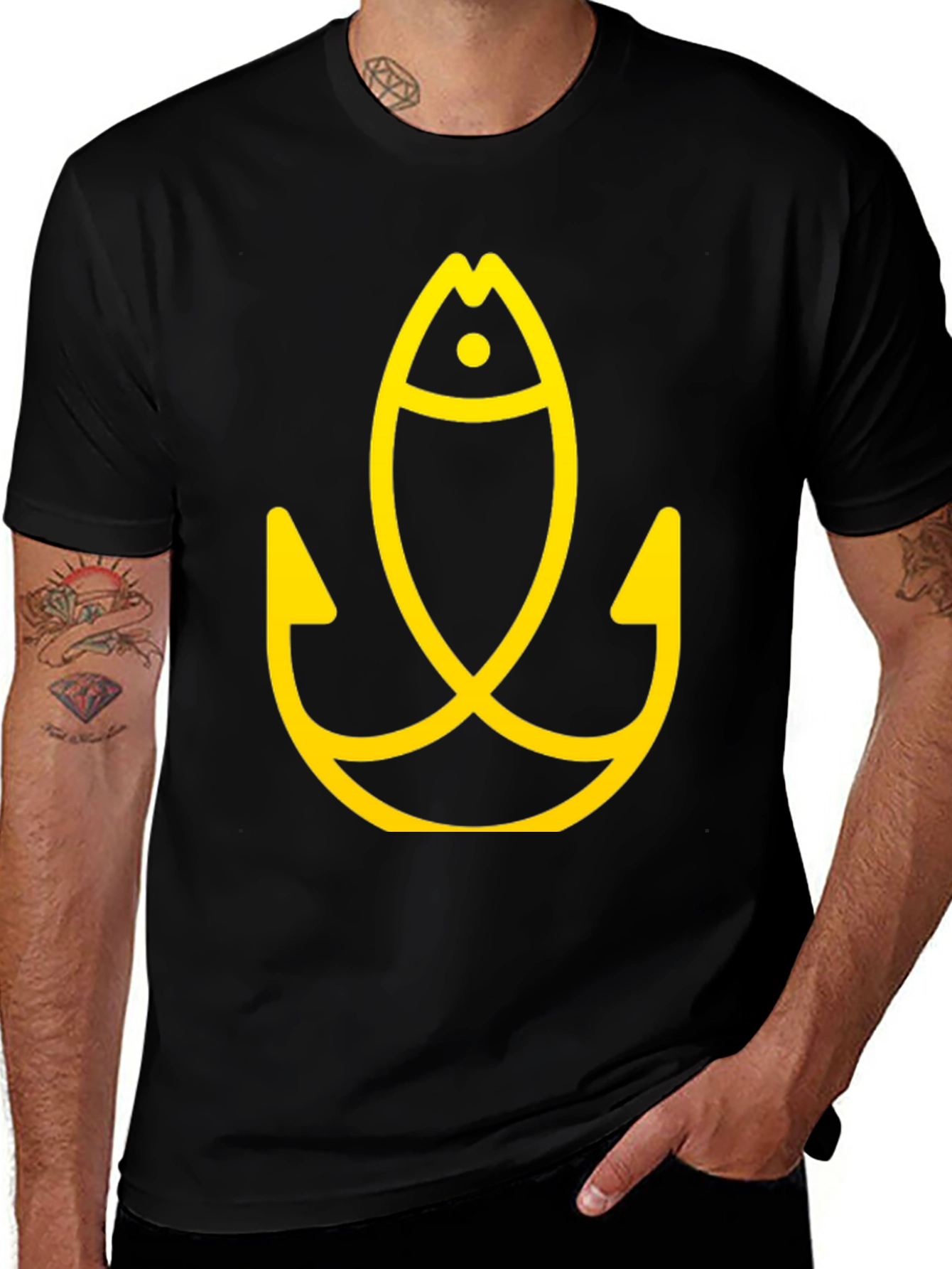 Fish Hook Graphic Tee - Black Cotton T-Shirt