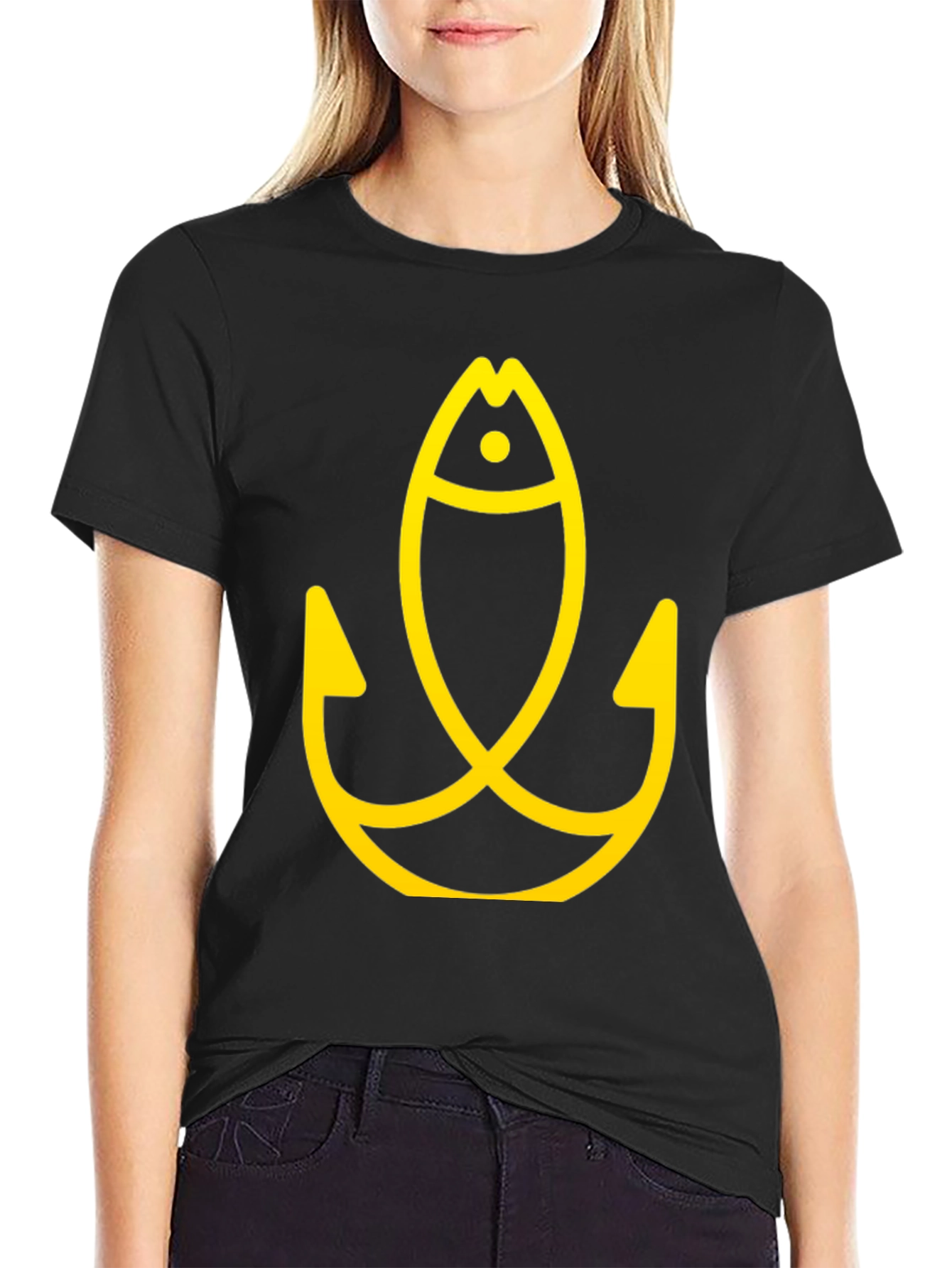 Fish Hook Graphic Tee - Black Cotton T-Shirt