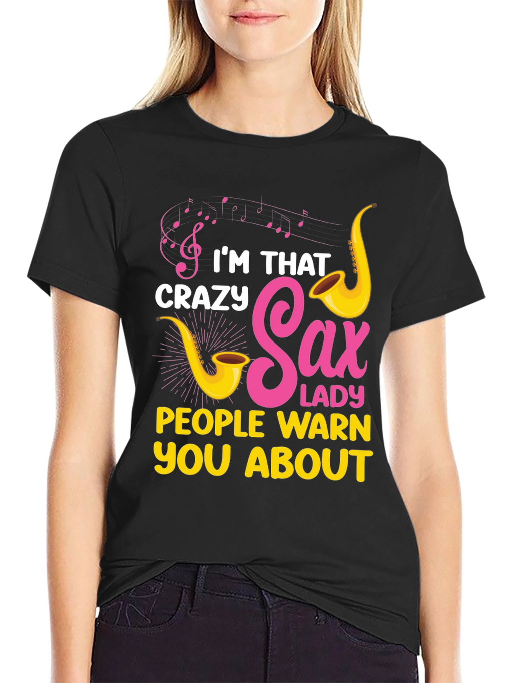 Crazy Sax Lady T-Shirt: Funny Musician Tee