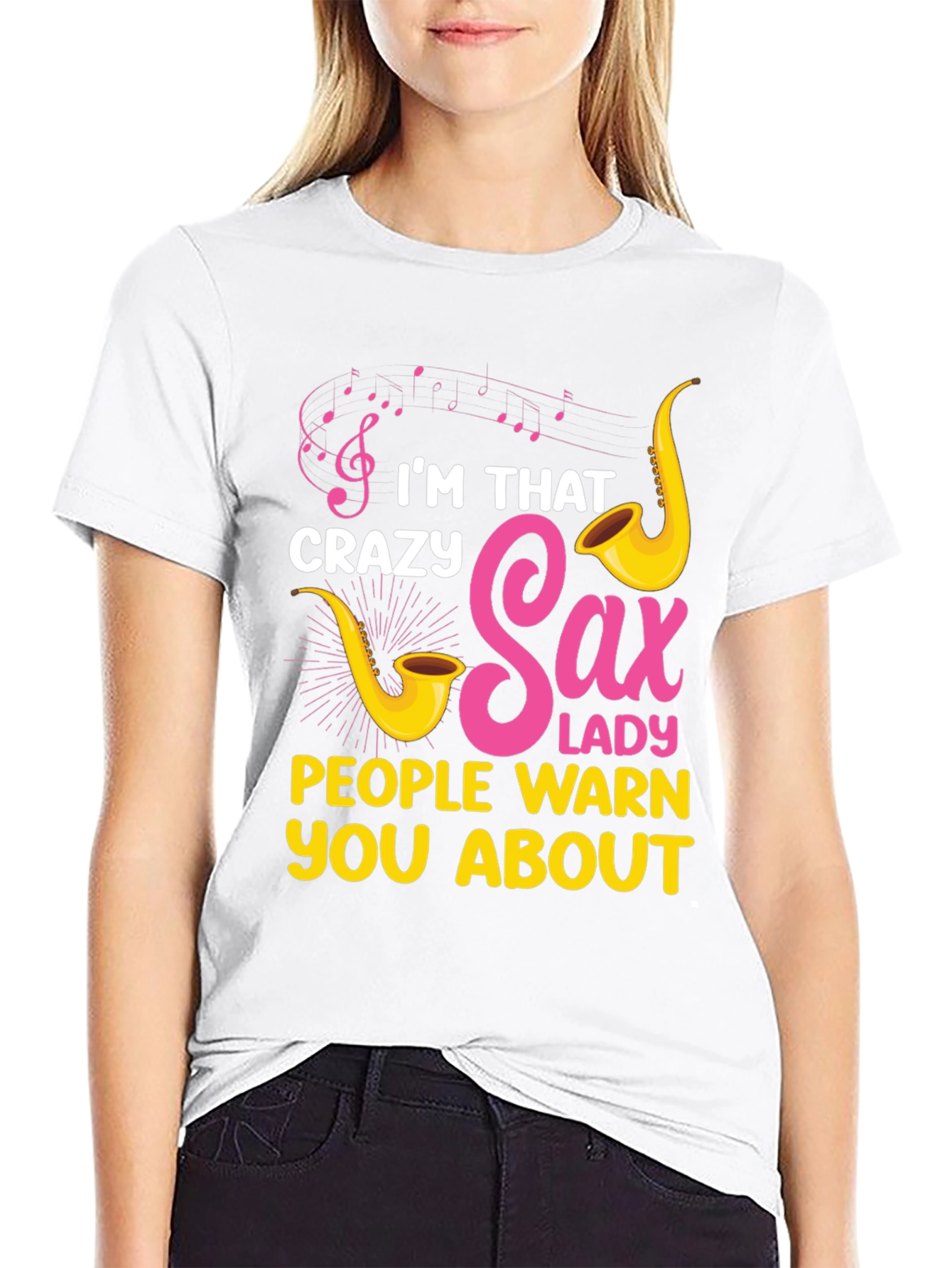 Crazy Sax Lady T-Shirt: Funny Musician Tee