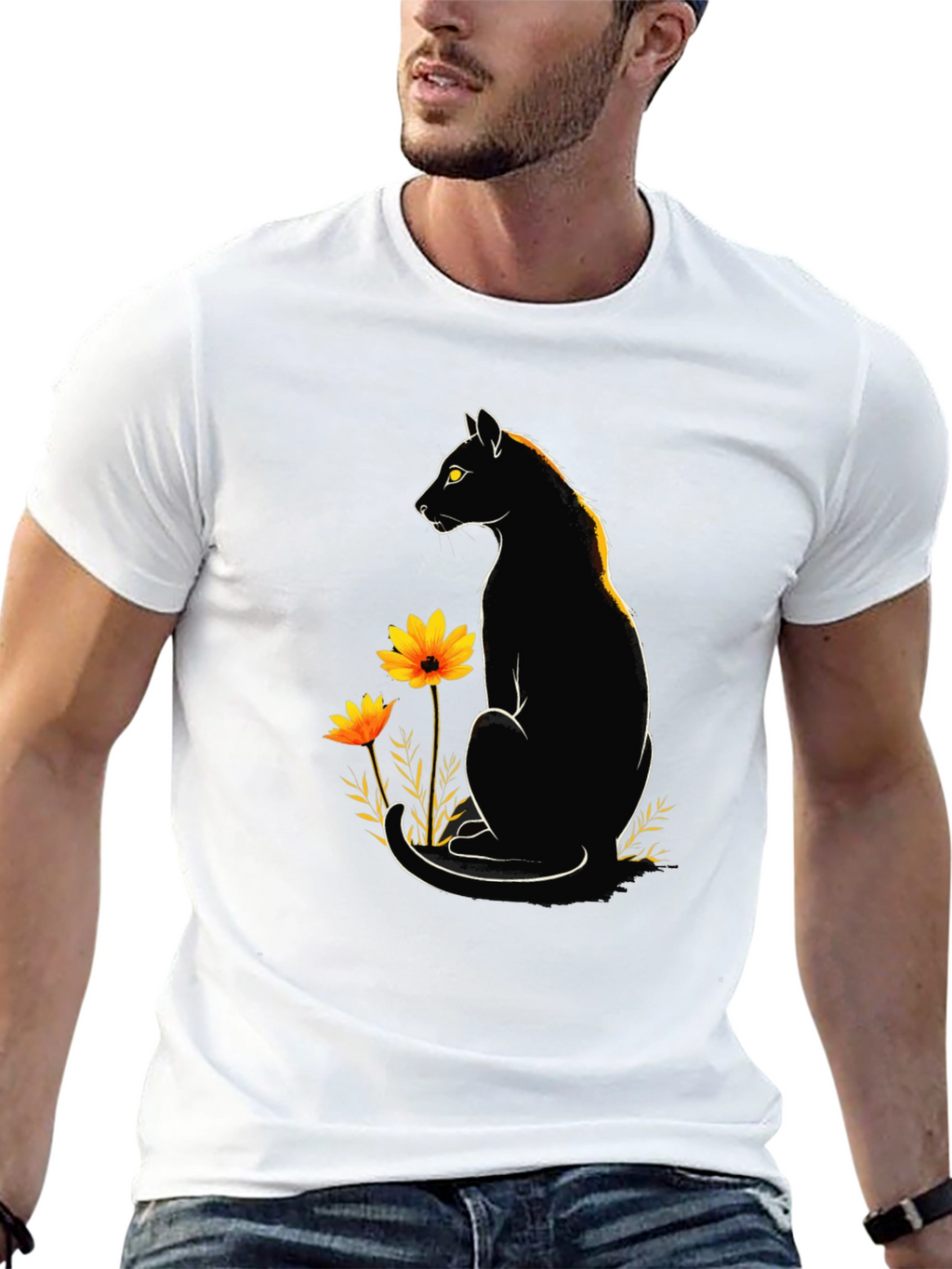 Black Cat Floral Graphic Tee