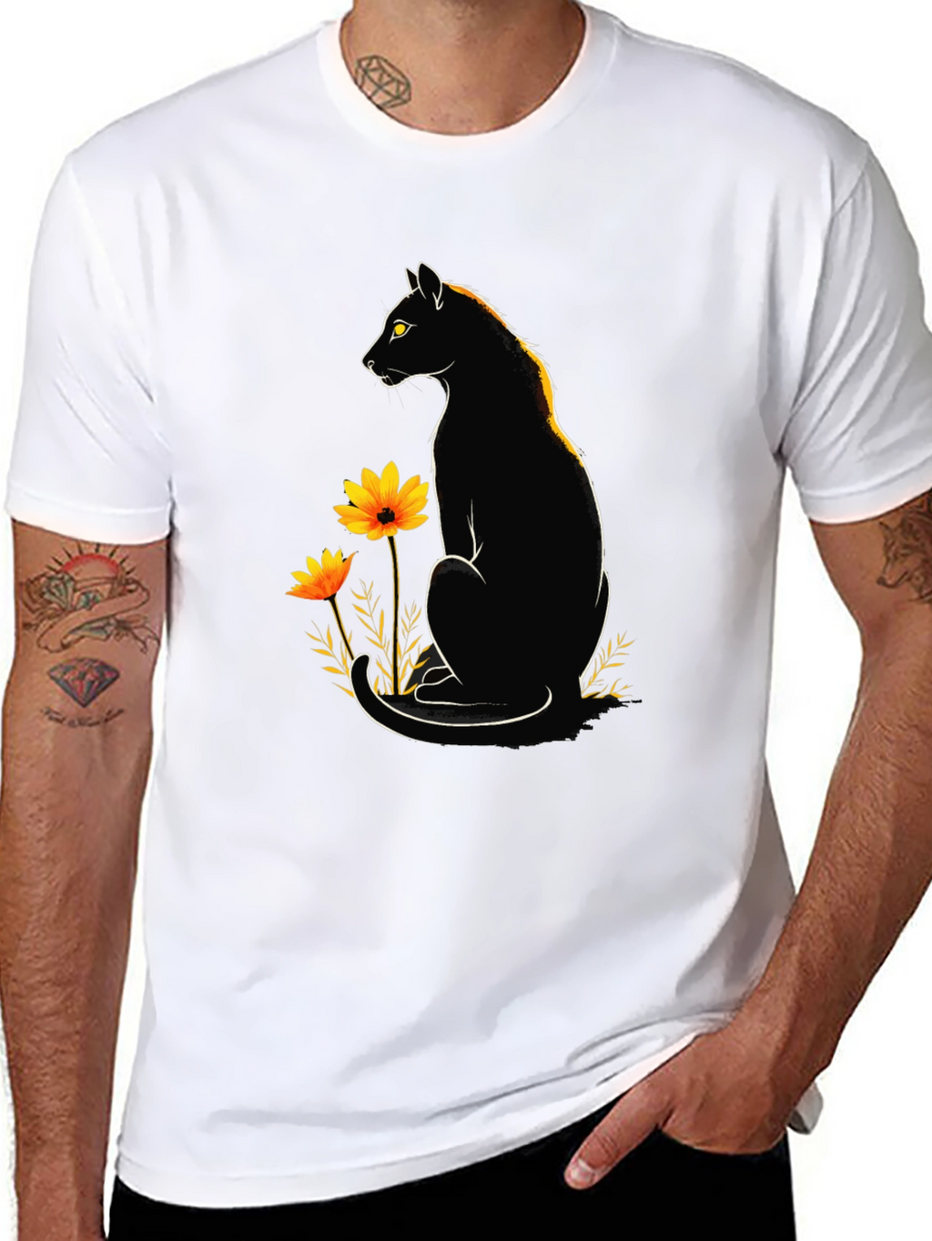 Black Cat Floral Graphic Tee