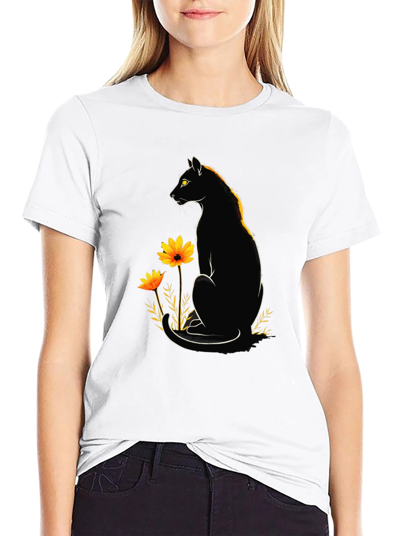 Black Cat Floral Graphic Tee