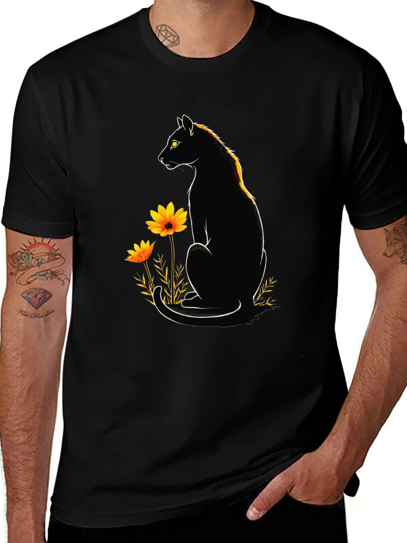 Black Cat Floral Graphic Tee