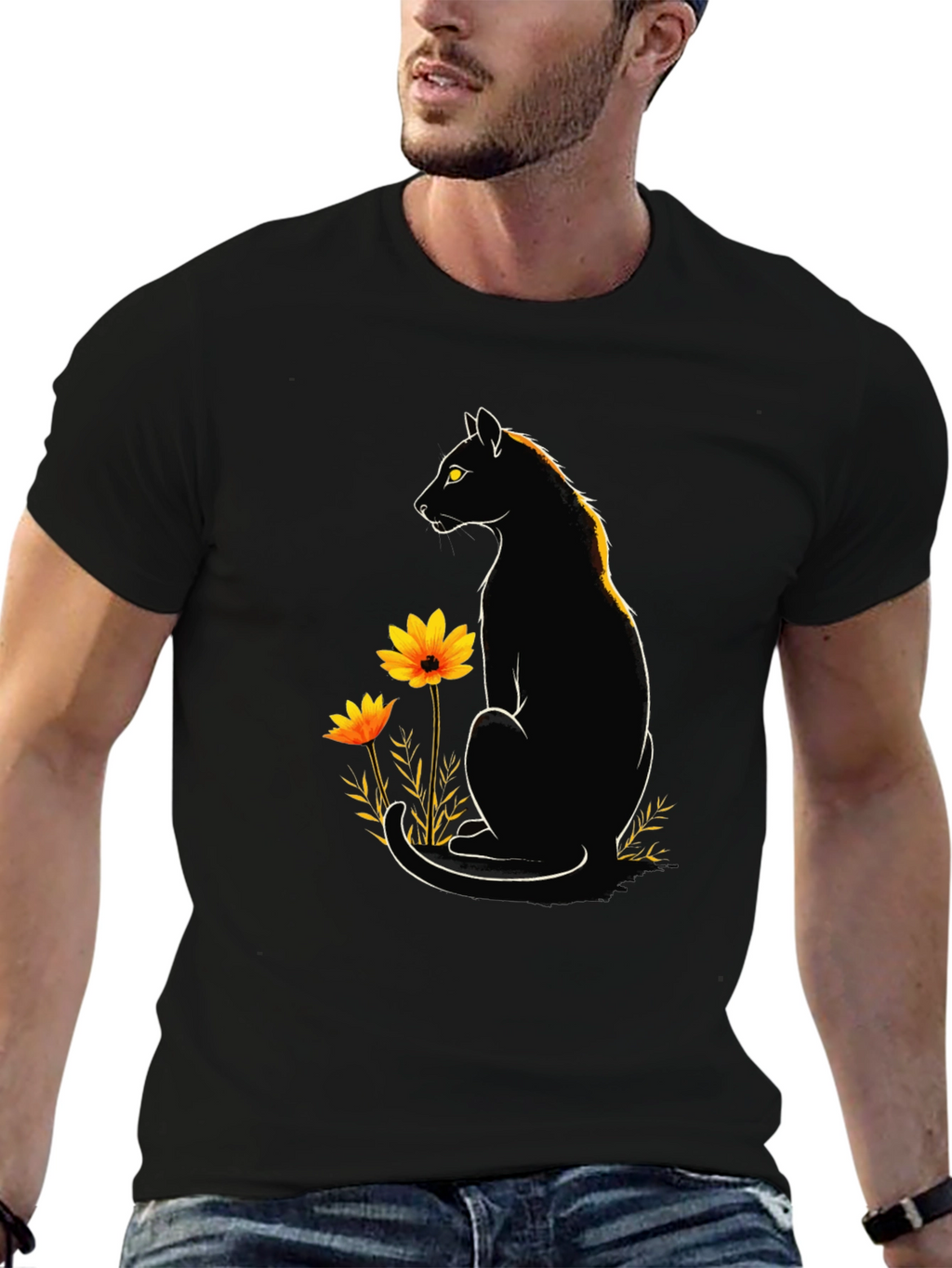 Black Cat Floral Graphic Tee