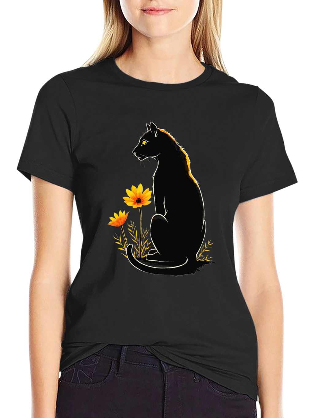 Black Cat Floral Graphic Tee