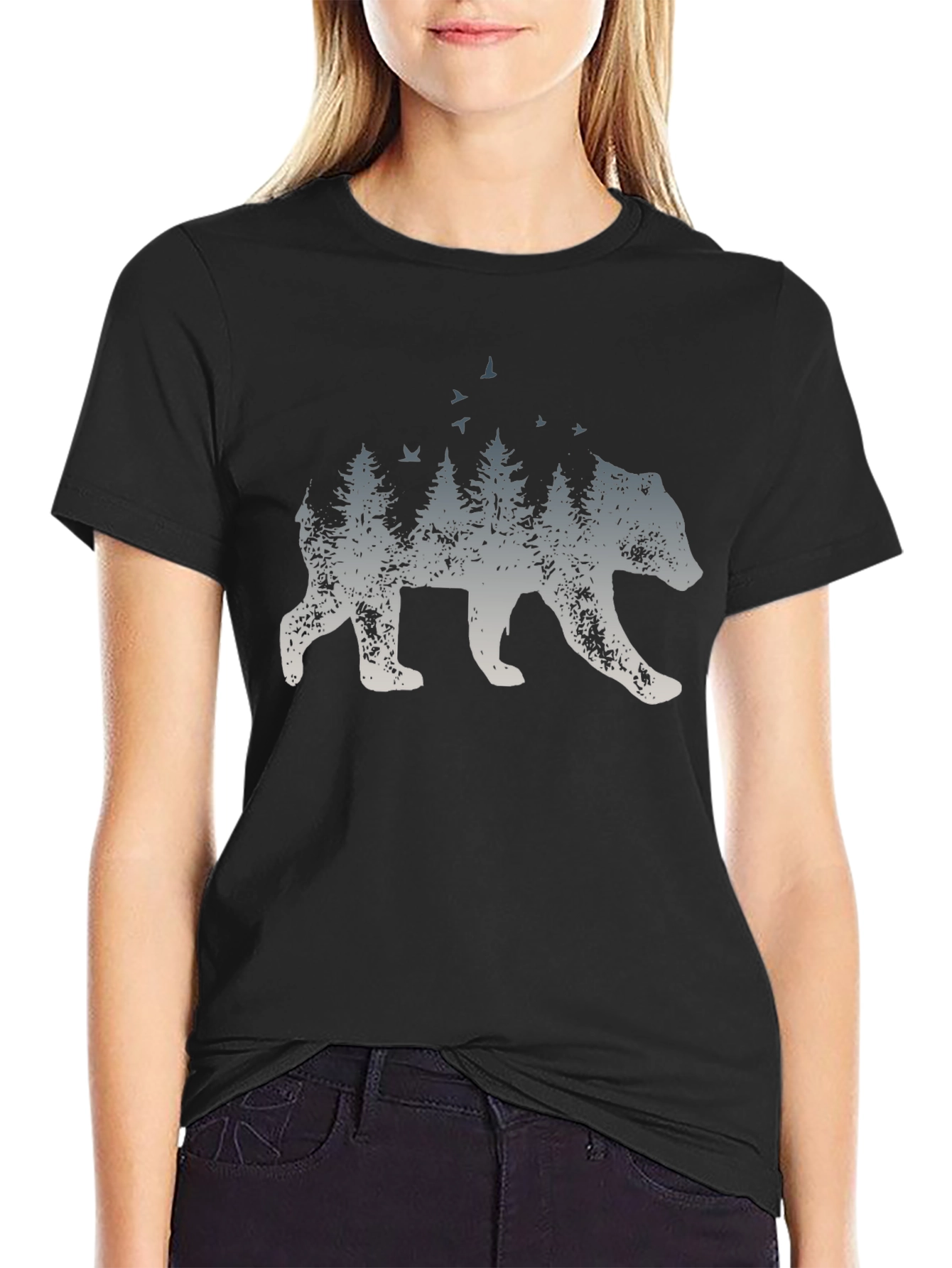 Bear & Forest Graphic Tee - Nature Lovers T-Shirt