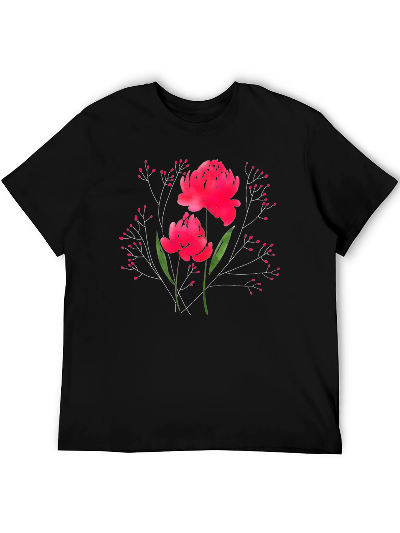Floral Print T-Shirt - Vibrant Red Blossoms