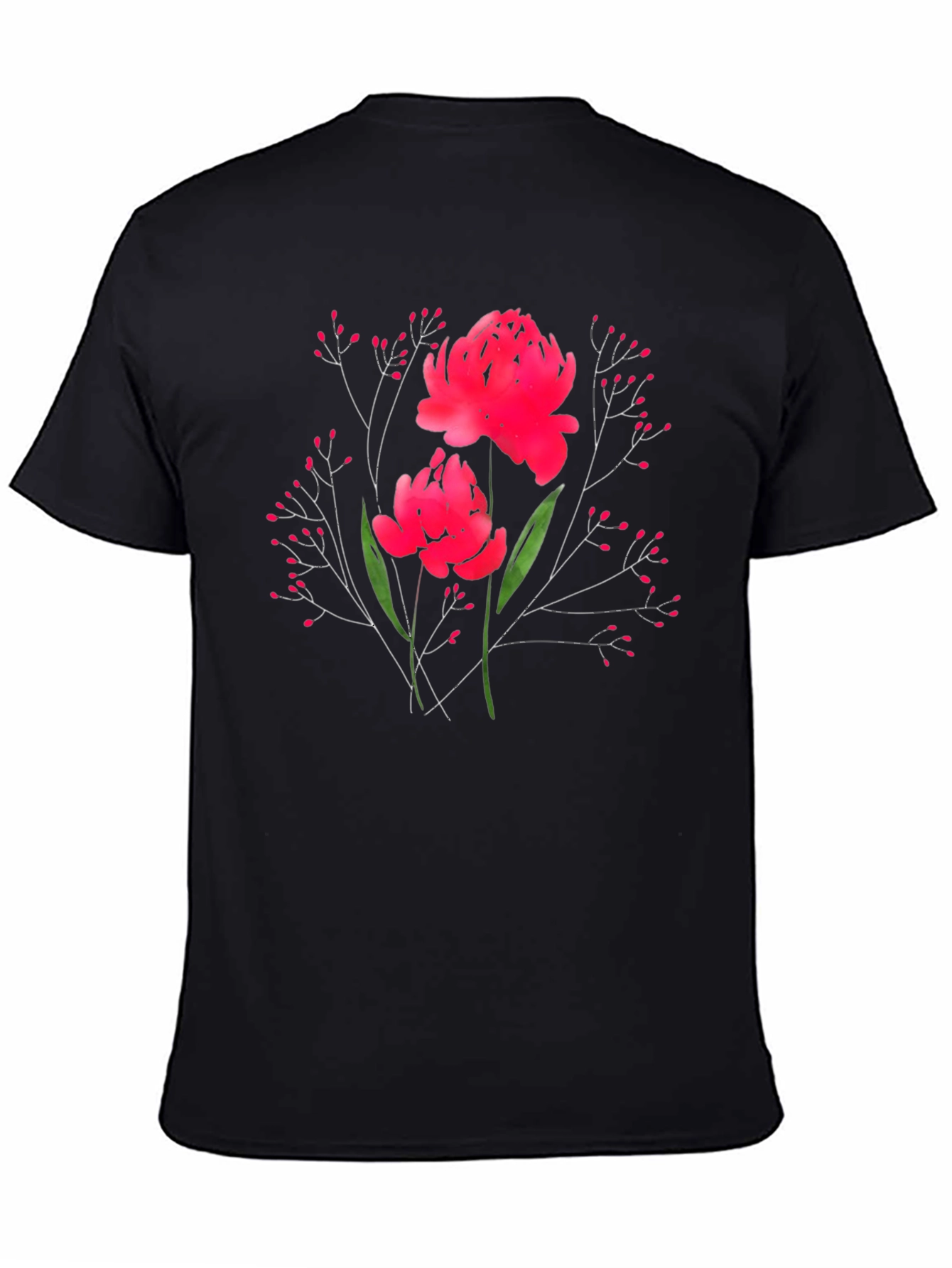 Floral Print T-Shirt - Vibrant Red Blossoms