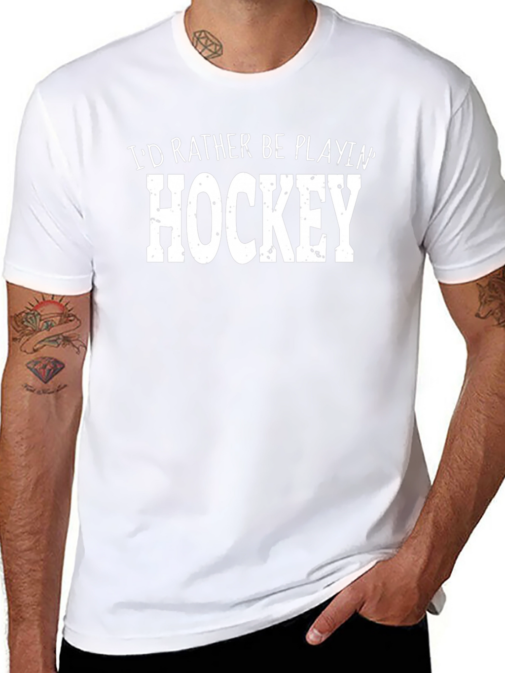 Id Rather Be Playing Hockey Black T-Shirt