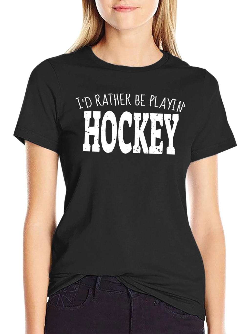 Id Rather Be Playing Hockey Black T-Shirt